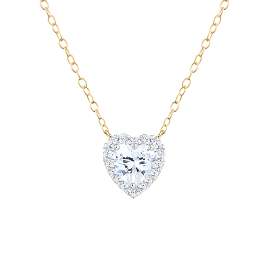 Brilliant Heart Lab-Created Diamond Halo Pendant Necklace in 14K Yellow Gold | Monte Luna