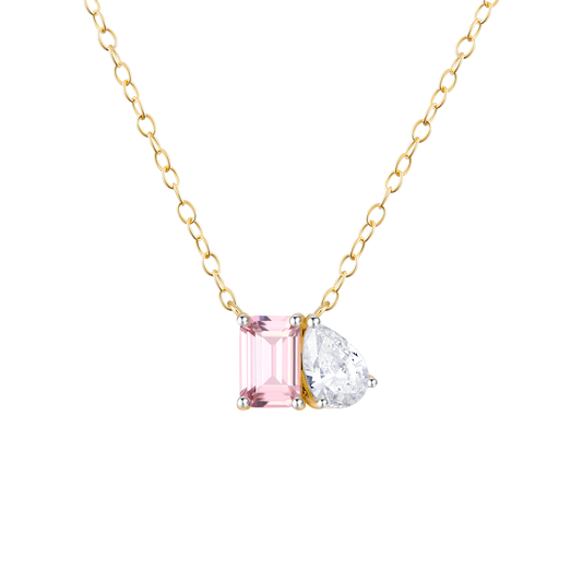 Genuine Morganite & Lab-Created Diamond Toi et Moi Necklace in 14K Yellow Gold | Monte Luna