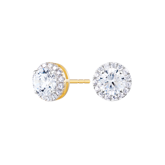 Round-Cut Lab-Created Diamond Halo Stud Earrings in 14K Yellow Gold | Monte Luna