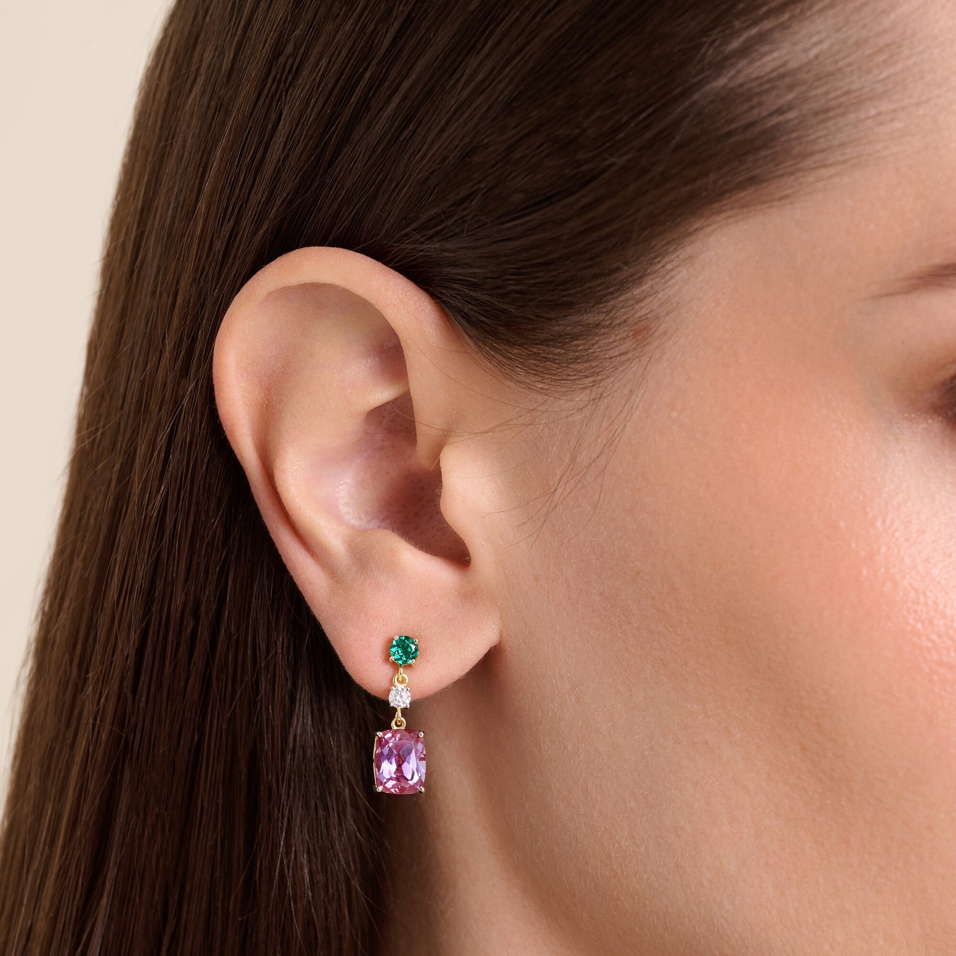 Lab-Created Gemstone & Diamond Drop Stud Earrings in 14K Yellow Gold | Monte Luna