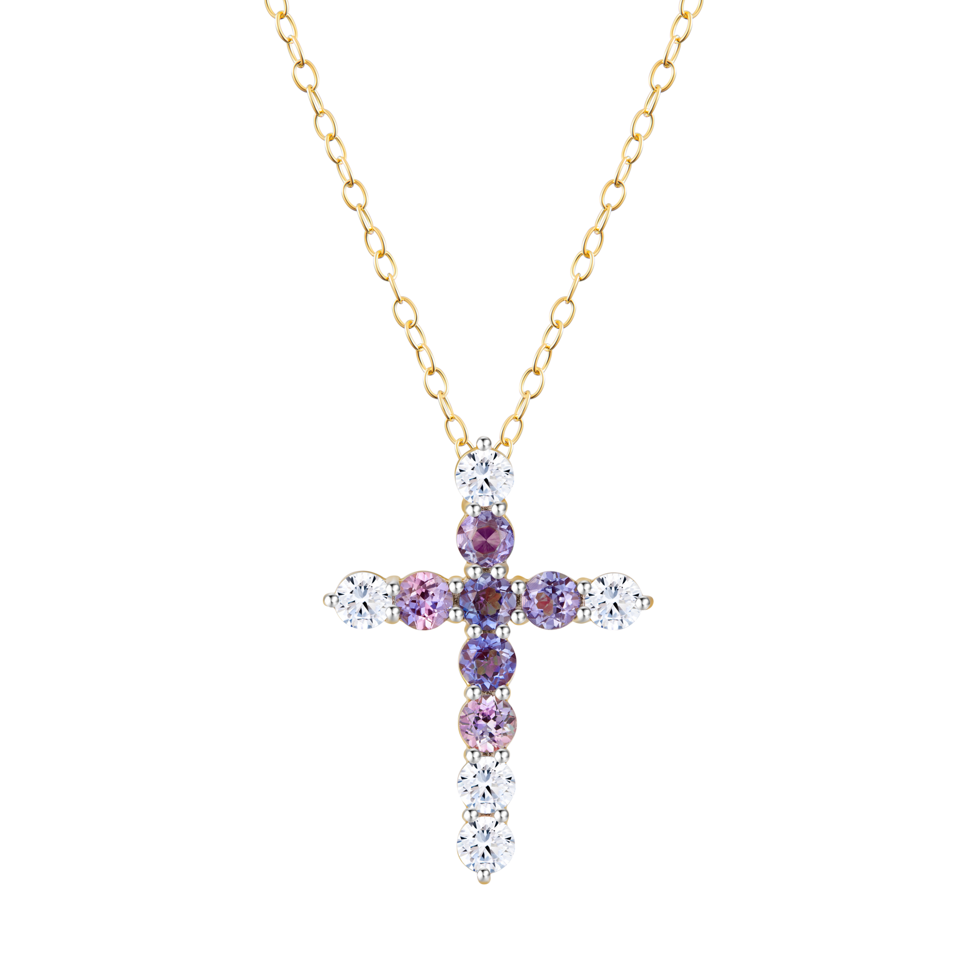 Created Gemstone and Created Diamond Cross Pendant Necklace in 14k Yellow Gold | Monte Luna