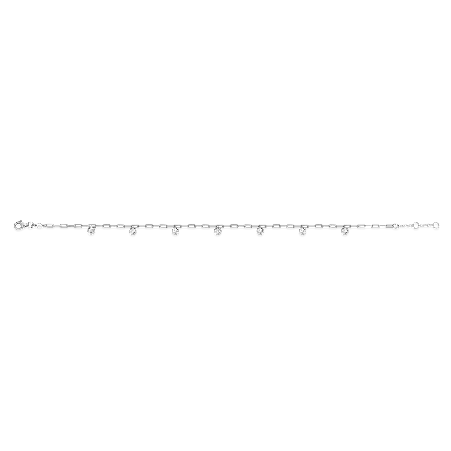 Dangle Station Lab-Created Diamond Mini Paperclip Anklet in Rhodium-Plated Sterling Silver | M by Monte Luna