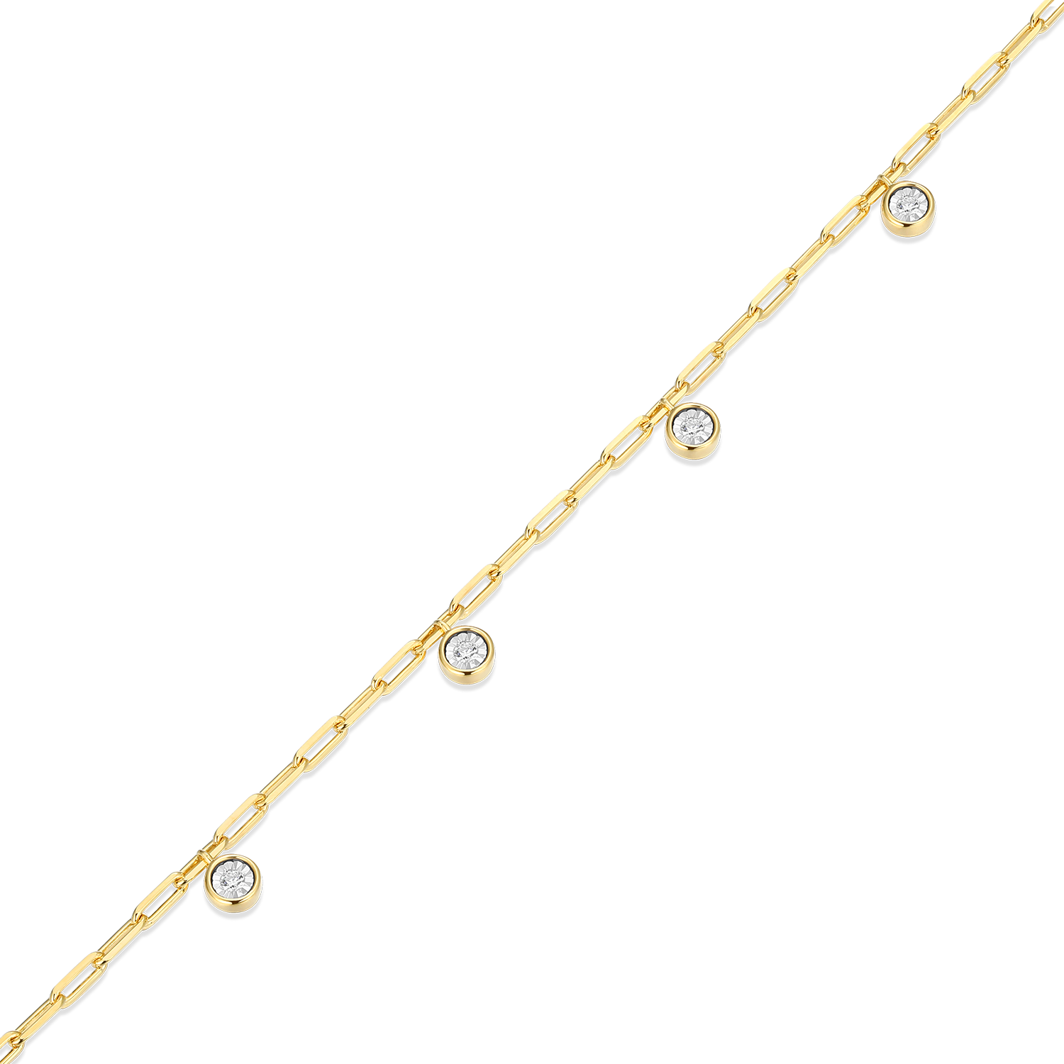 Dangle Station Lab-Created Diamond Mini Paperclip Anklet in 14K Yellow Gold-Plated Sterling Silver | M by Monte Luna