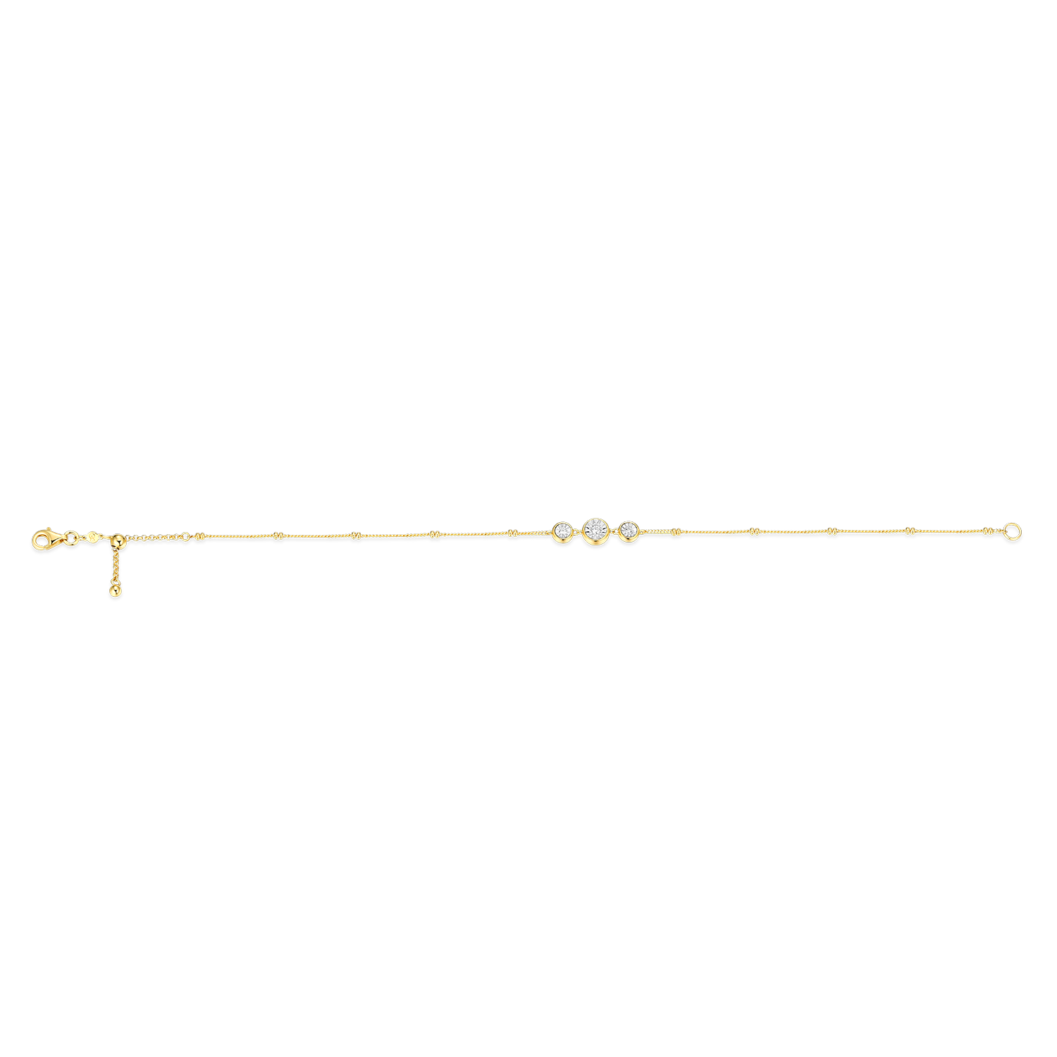 Trio Bezel-Set Lab-Created Diamond Beaded Bolo Anklet in 14K Yellow Gold-Plated Sterling Silver | M by Monte Luna