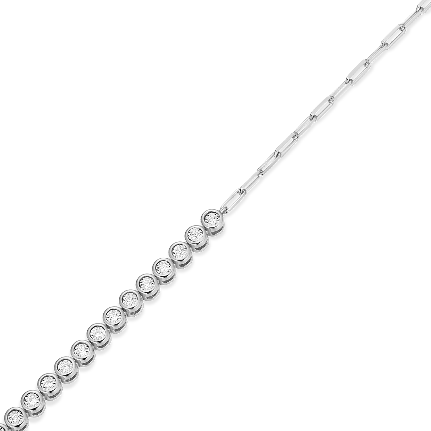 Mini Paperclip Chain & Bezel-Set Lab-Created Diamond Anklet in Rhodium-Plated Sterling Silver | M by Monte Luna