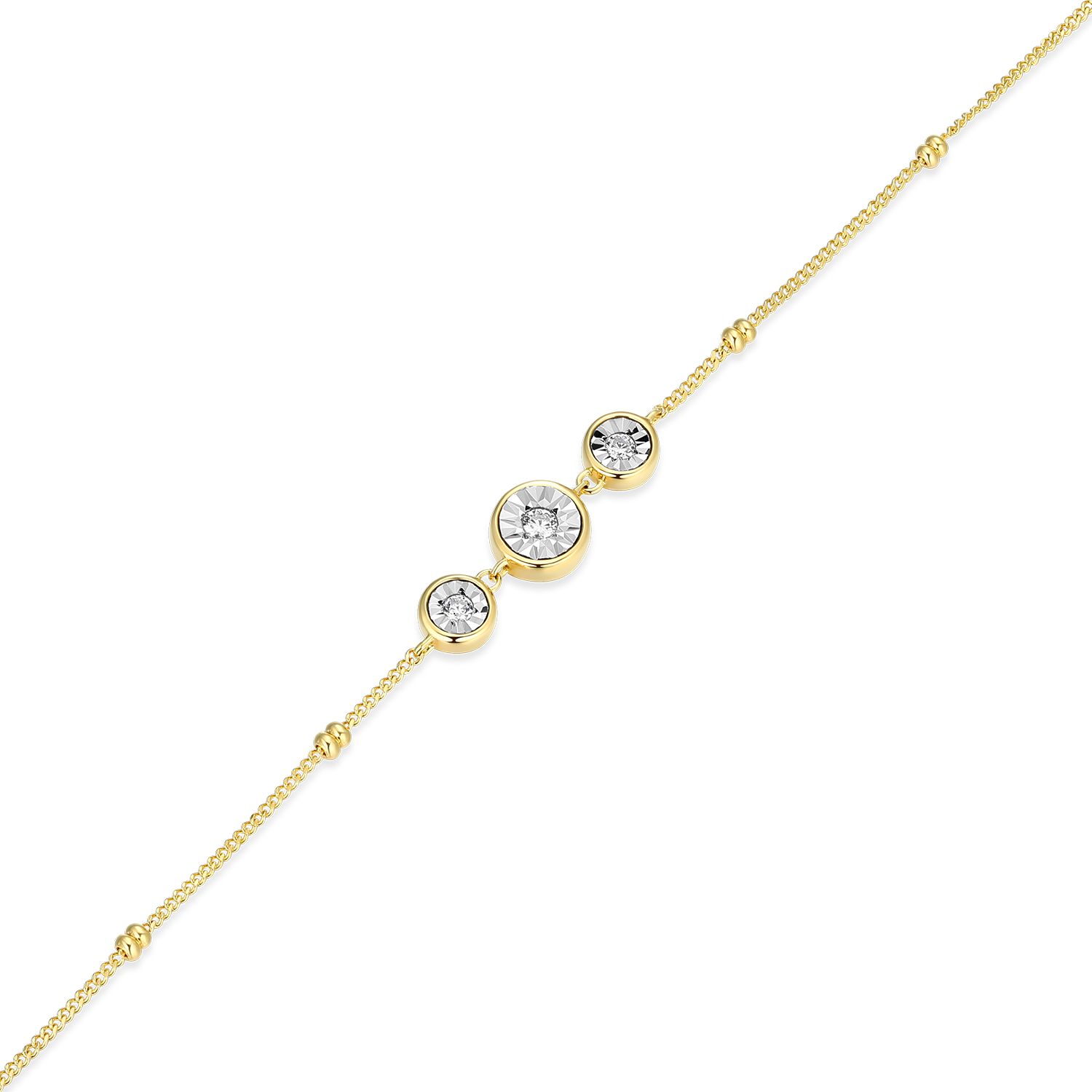 Trio Bezel-Set Lab-Created Diamond Beaded Bolo Bracelet in 14K Yellow Gold-Plated Sterling Silver | M by Monte Luna