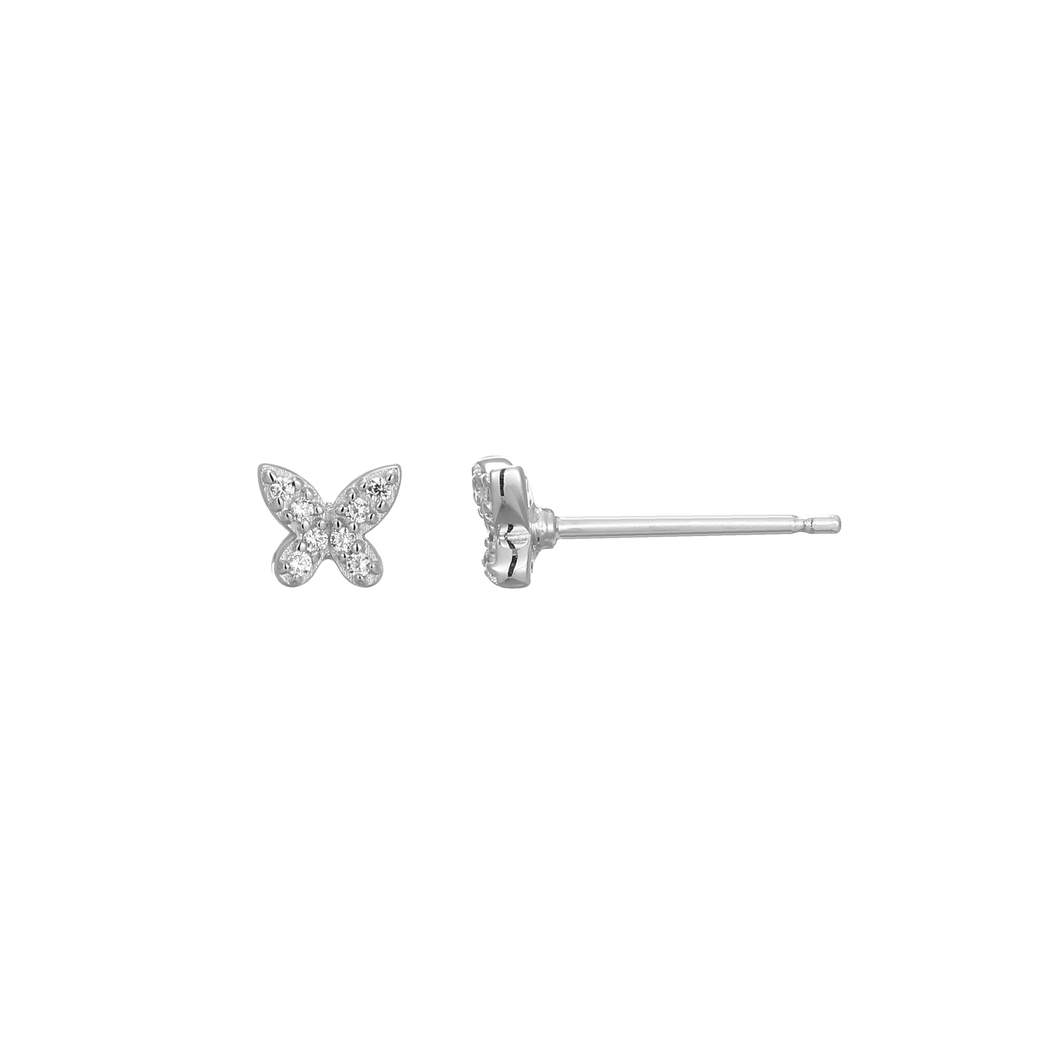 Petite Pave Butterfly Lab-Created Diamond Stud Earrings in Rhodium-Plated Sterling Silver | M by Monte Luna