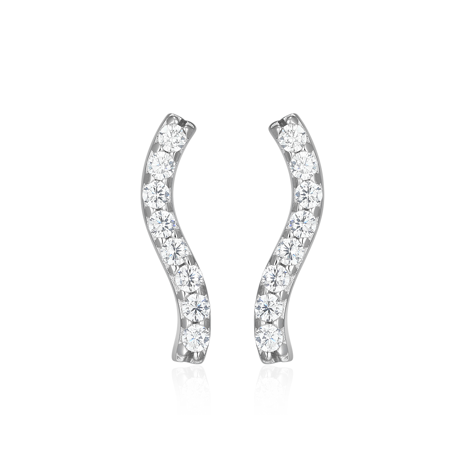 Wavy Bar Lab-Created Diamond Stud Earrings in Rhodium-Plated Sterling Silver | M by Monte Luna