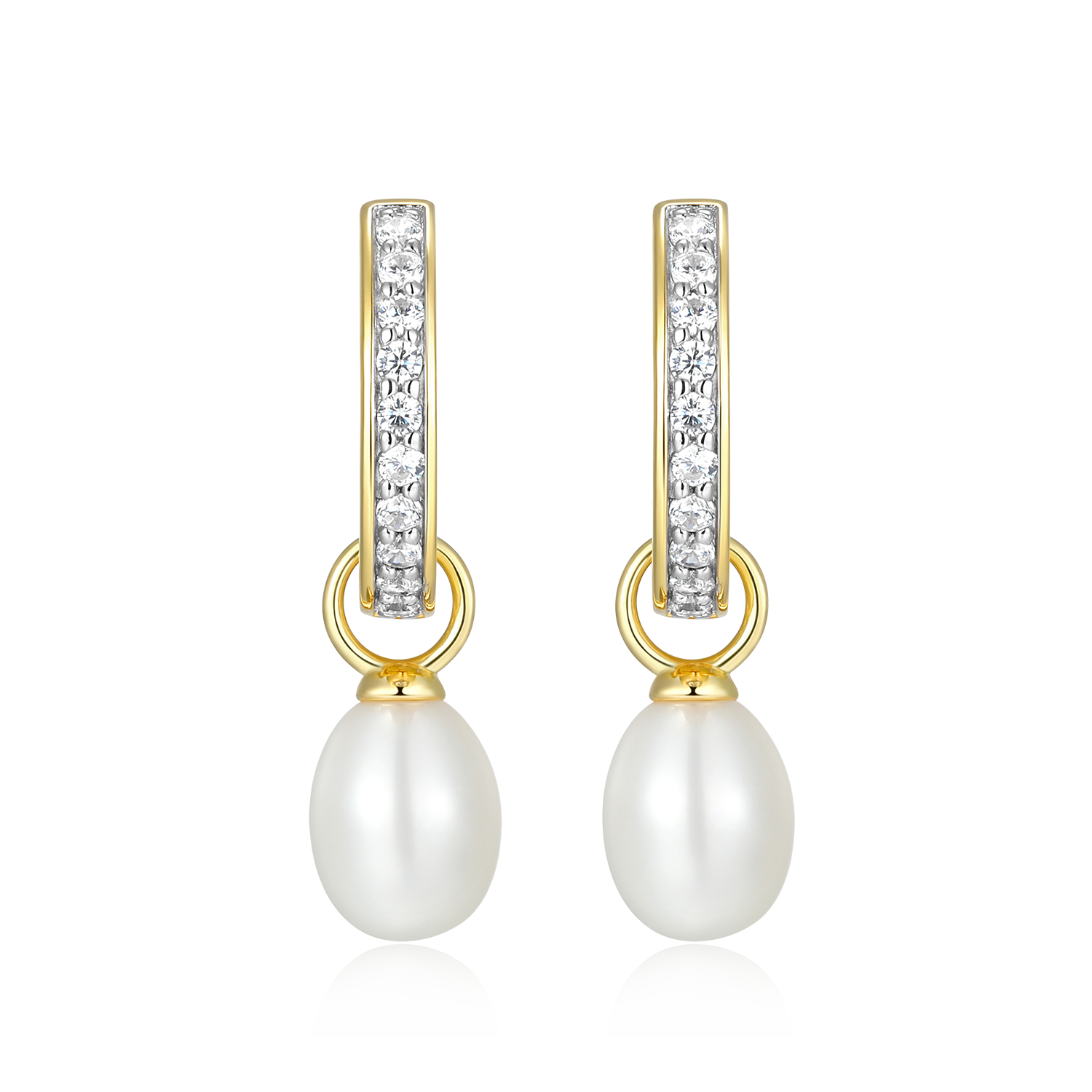 Freshwater Pearl & Lab-Created Diamond Huggie Earrings in 14K Yellow Gold-Plated Sterling Silver | M by Monte Luna