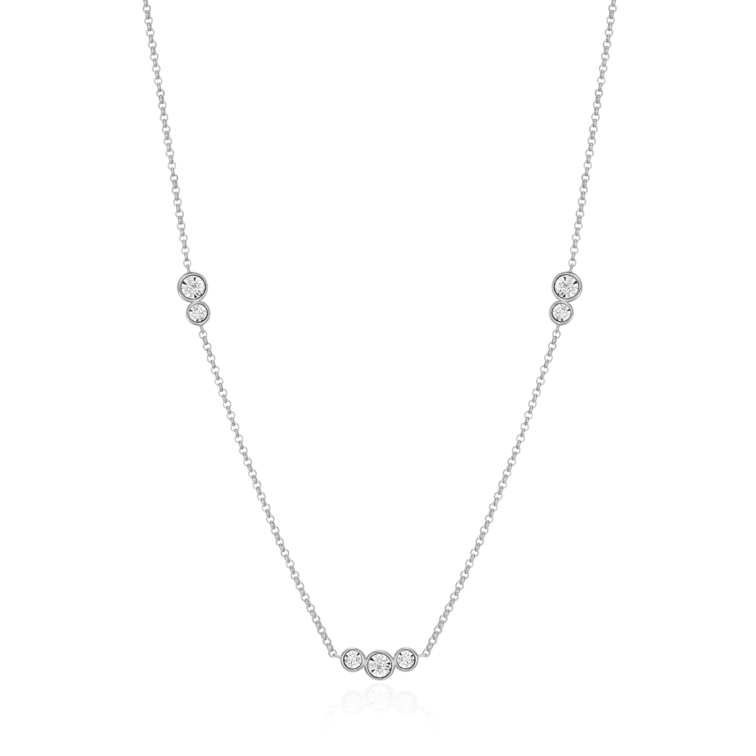 Trio Bezel-Set Lab-Created Diamond Station Bolo Necklace in Rhodium-Plated Sterling Silver | M by Monte Luna