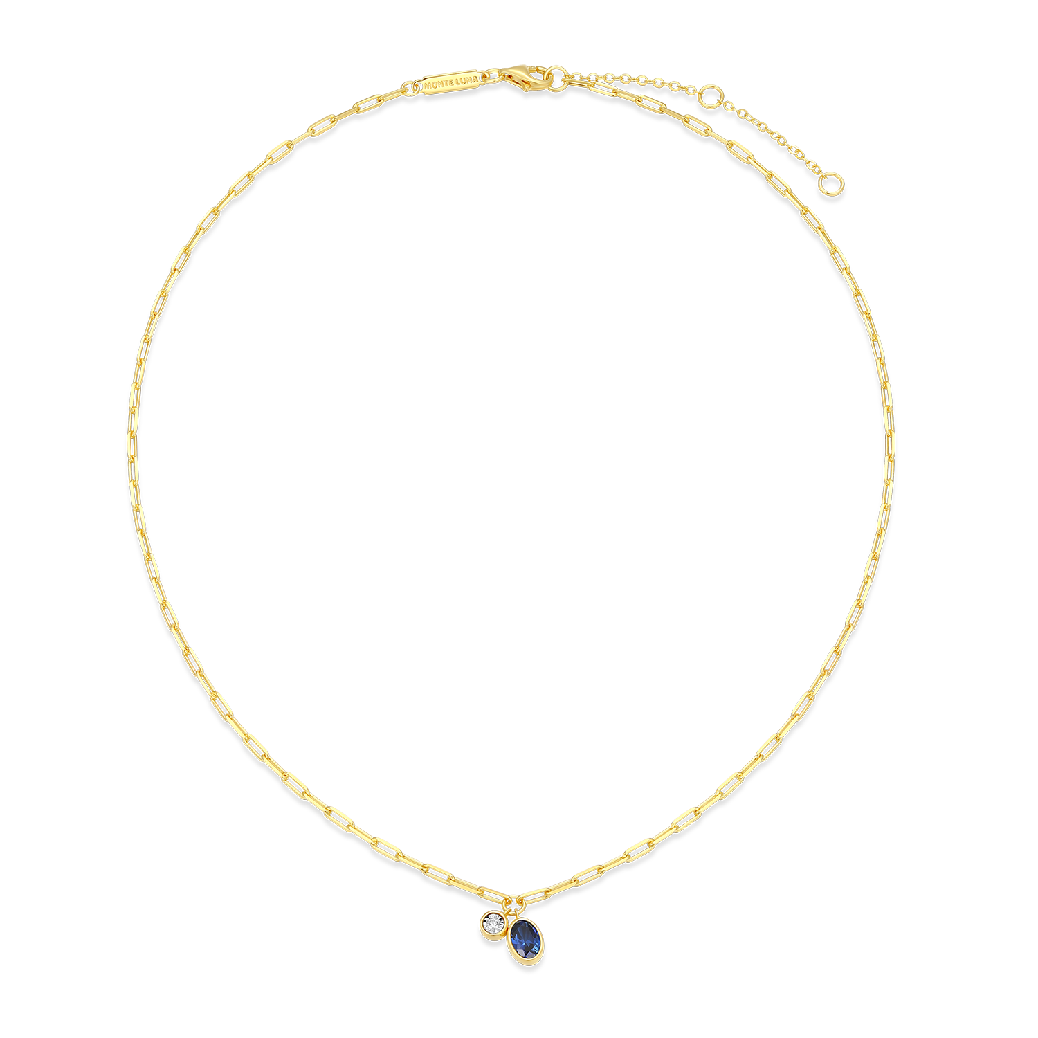 September Birthstone Lab-Created Sapphire & Lab-Created Diamond Mini Paperclip Necklace in 14K Yellow Gold-Plated Sterling Silver | M by Monte Luna