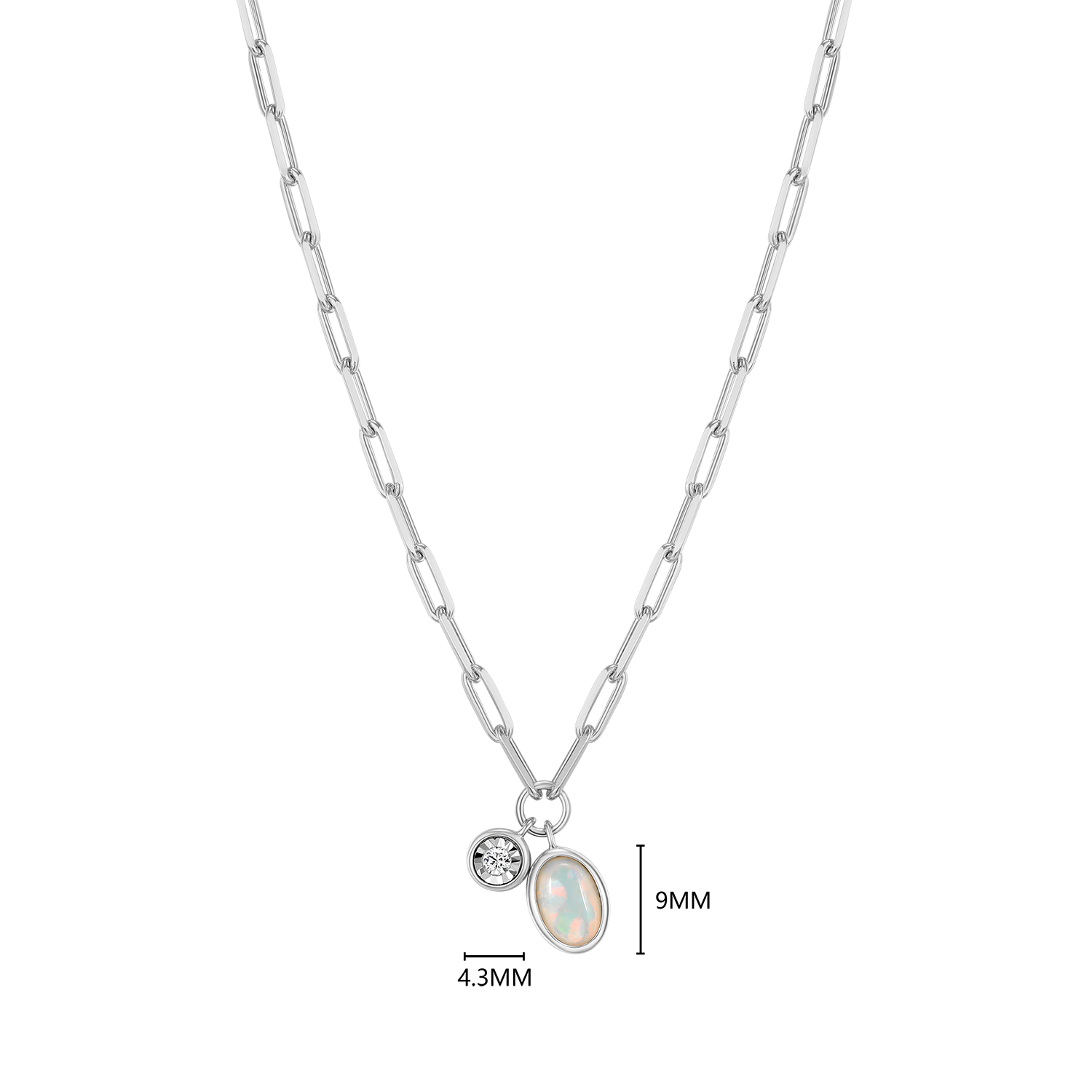 October Birthstone Lab-Created Opal & Lab-Created Diamond Mini Paperclip Necklace in Rhodium-Plated Sterling Silver | M by Monte Luna