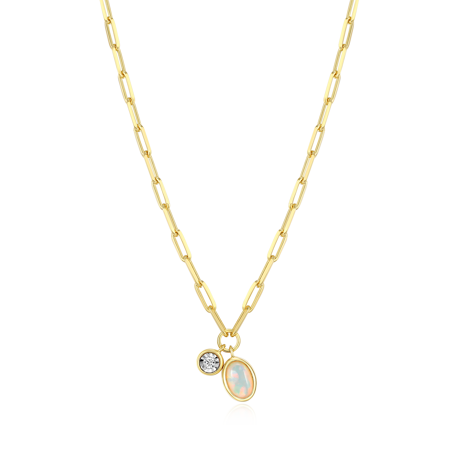October Birthstone Lab-Created Opal & Lab-Created Diamond Mini Paperclip Necklace in 14K Yellow Gold-Plated Sterling Silver | M by Monte Luna