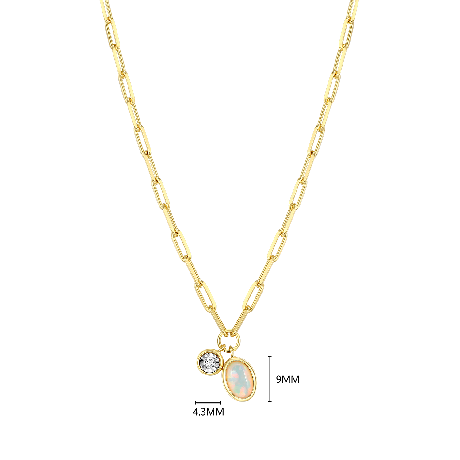 October Birthstone Lab-Created Opal & Lab-Created Diamond Mini Paperclip Necklace in 14K Yellow Gold-Plated Sterling Silver | M by Monte Luna
