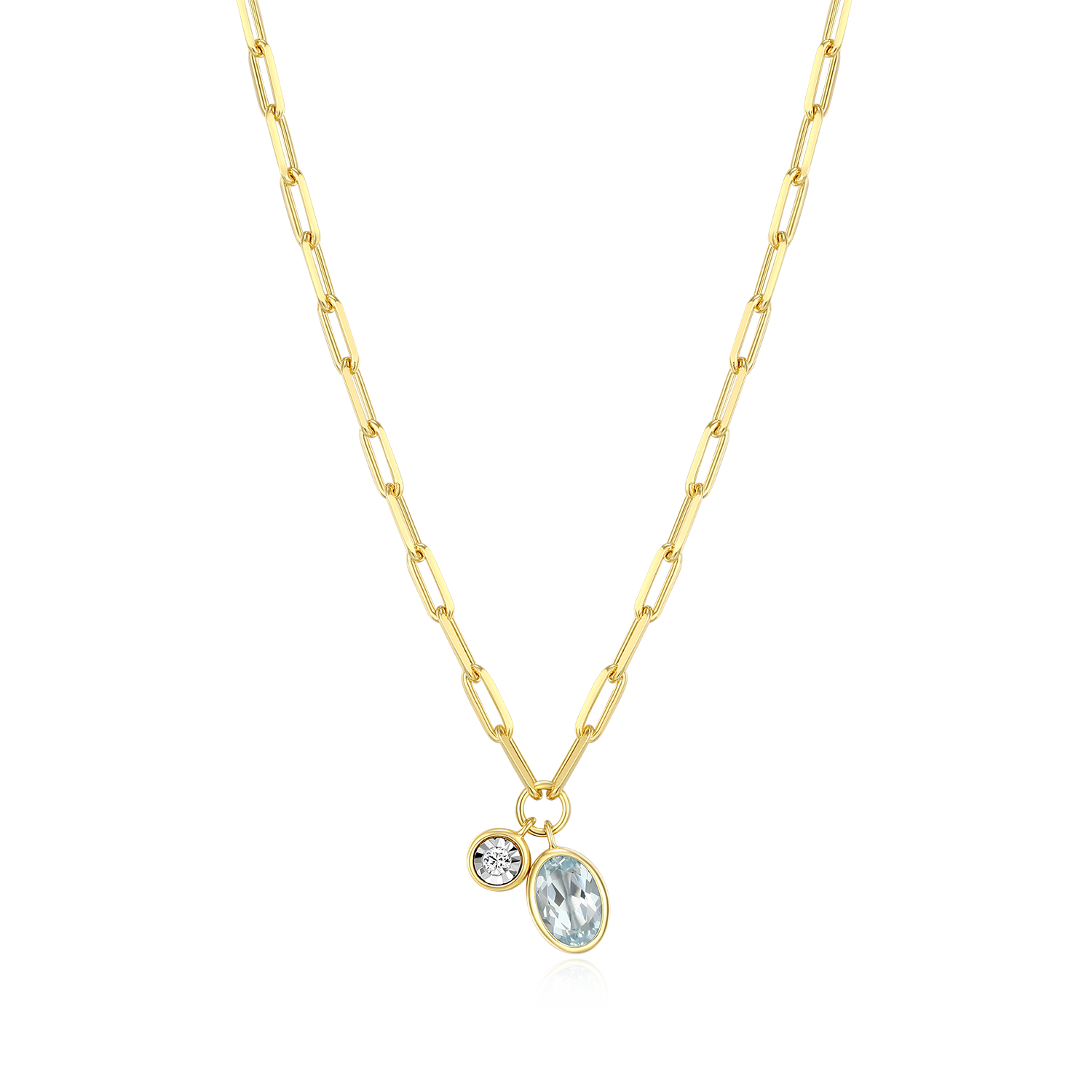 March Birthstone Genuine Aquamarine & Lab-Created Diamond Mini Paperclip Necklace in 14K Yellow Gold-Plated Sterling Silver | M by Monte Luna