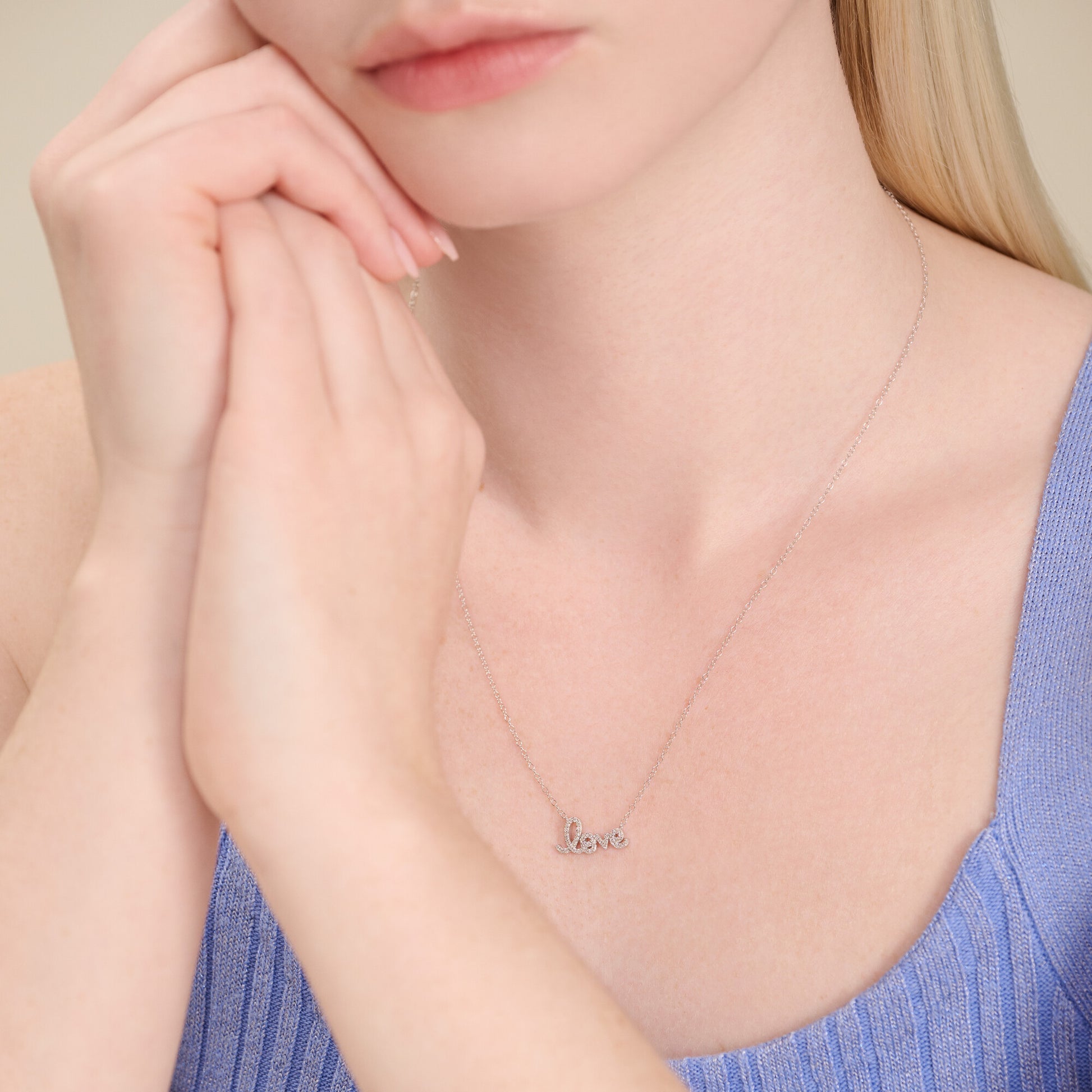 Love Statement Necklace in Rhodium Plated Sterling Silver | M by Monte Luna