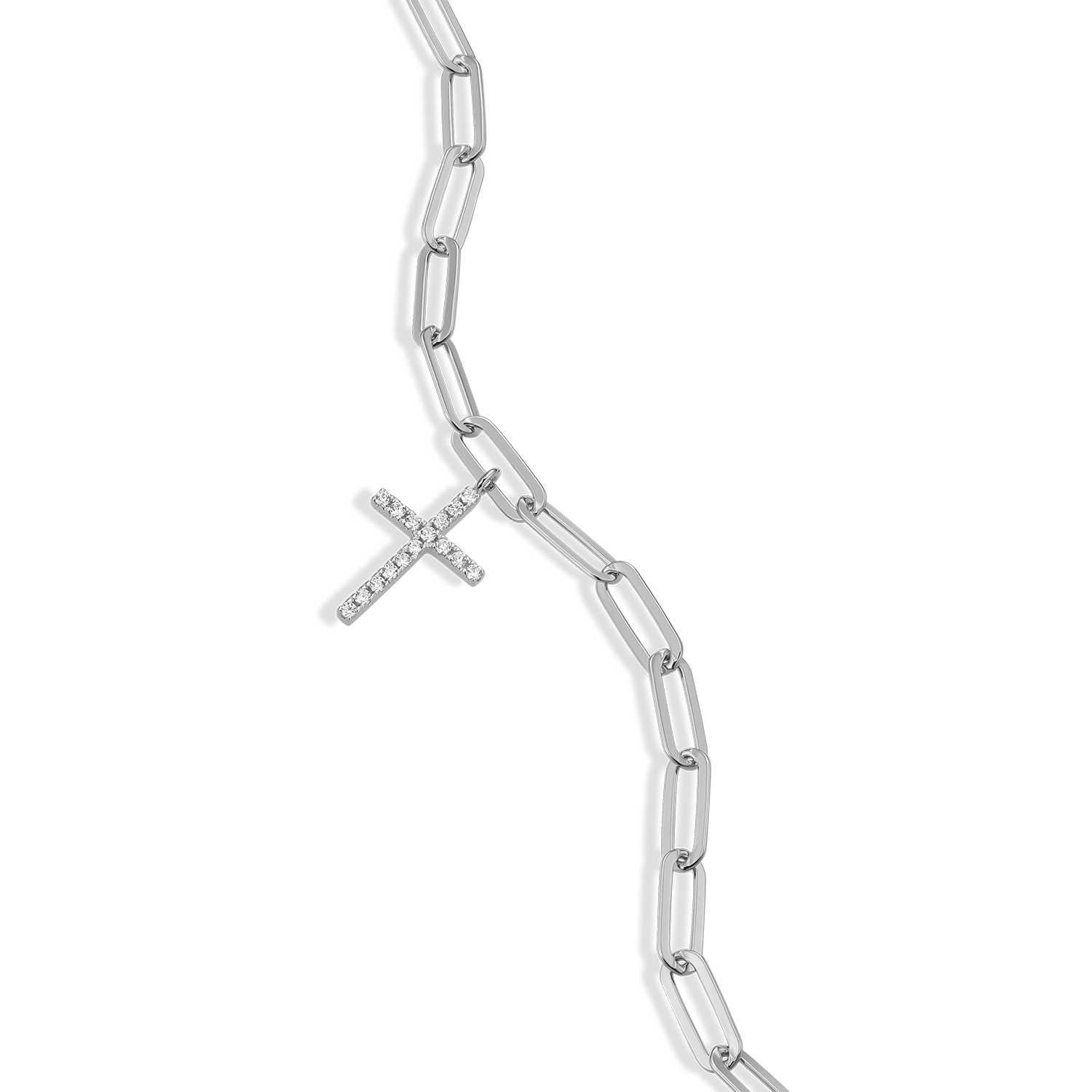 Cross Pendant Lab-Created Diamond Paperclip Bracelet in Rhodium-Plated Sterling Silver