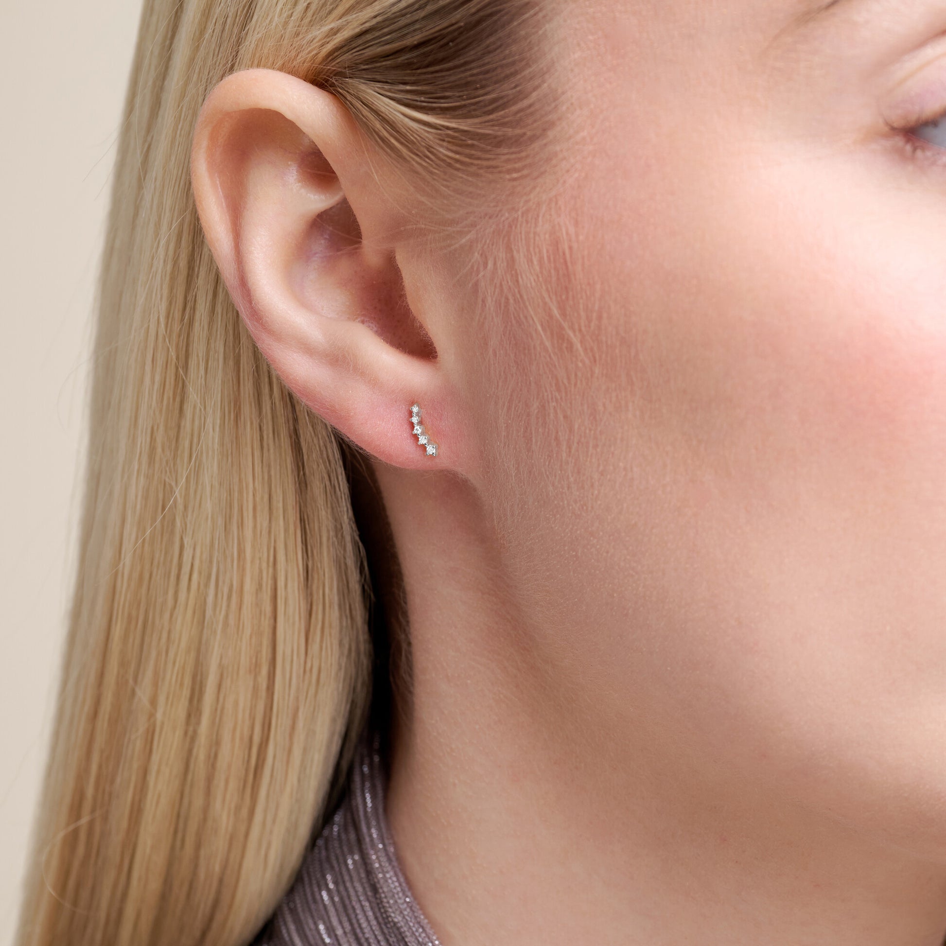 Climber Stud Earrings in Rhodium-Plated Sterling Silver | M by Monte Luna