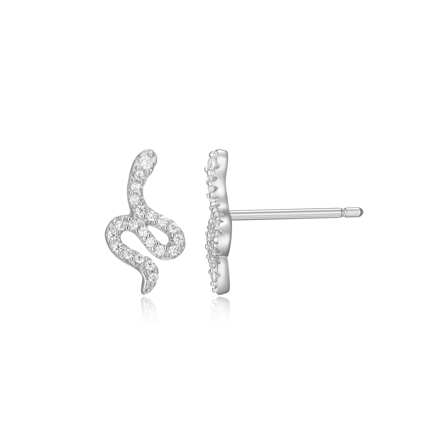 Snake Stud Earrings in Rhodium-Plated Sterling Silver | M by Monte Luna