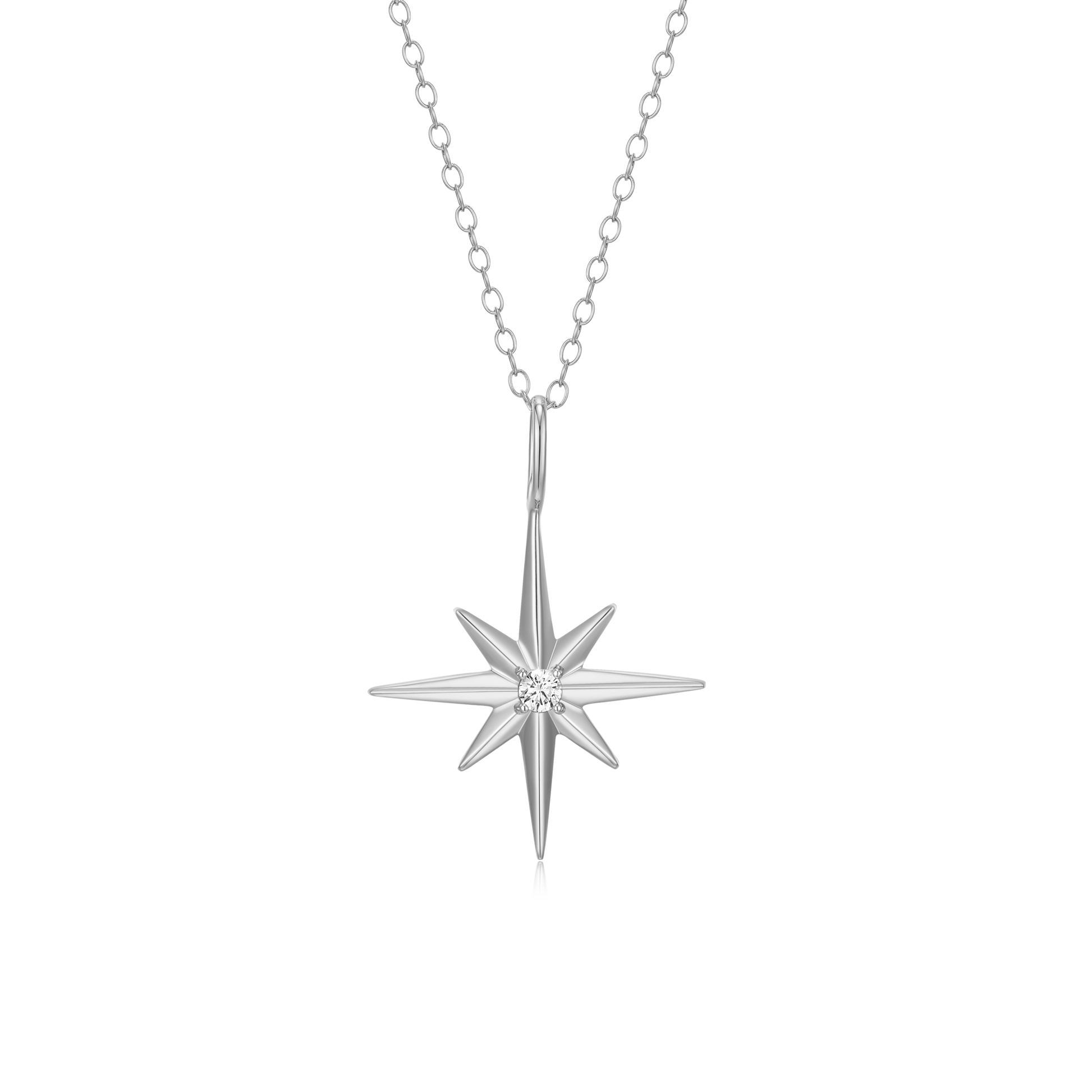 North Star Pendant Necklace in Rhodium Plated Sterling Silver | M by Monte Luna