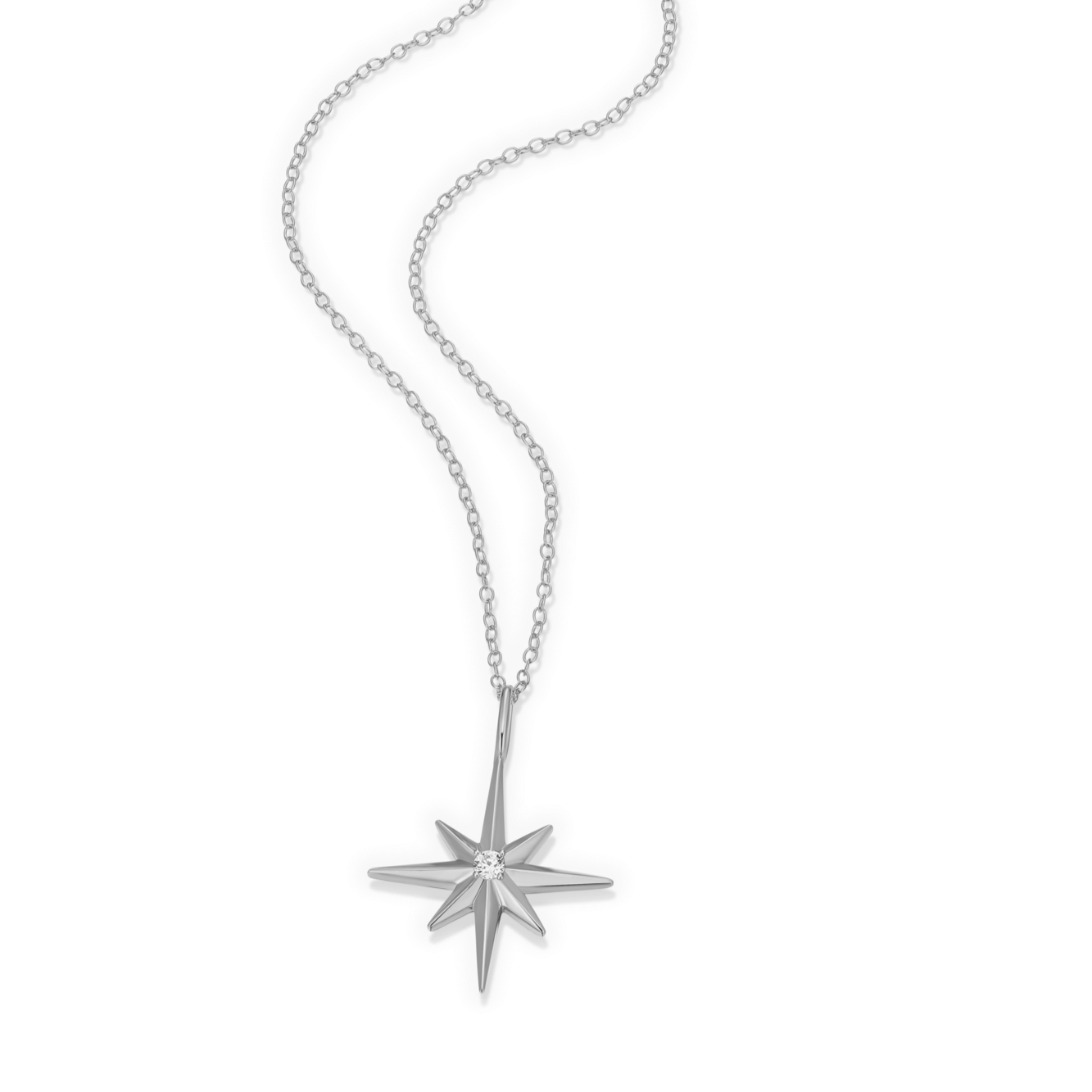 North Star Pendant Necklace in Rhodium Plated Sterling Silver | M by Monte Luna