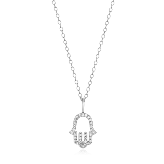 Hamsa Pendant Necklace in Rhodium-Plated Sterling Silver | M by Monte Luna