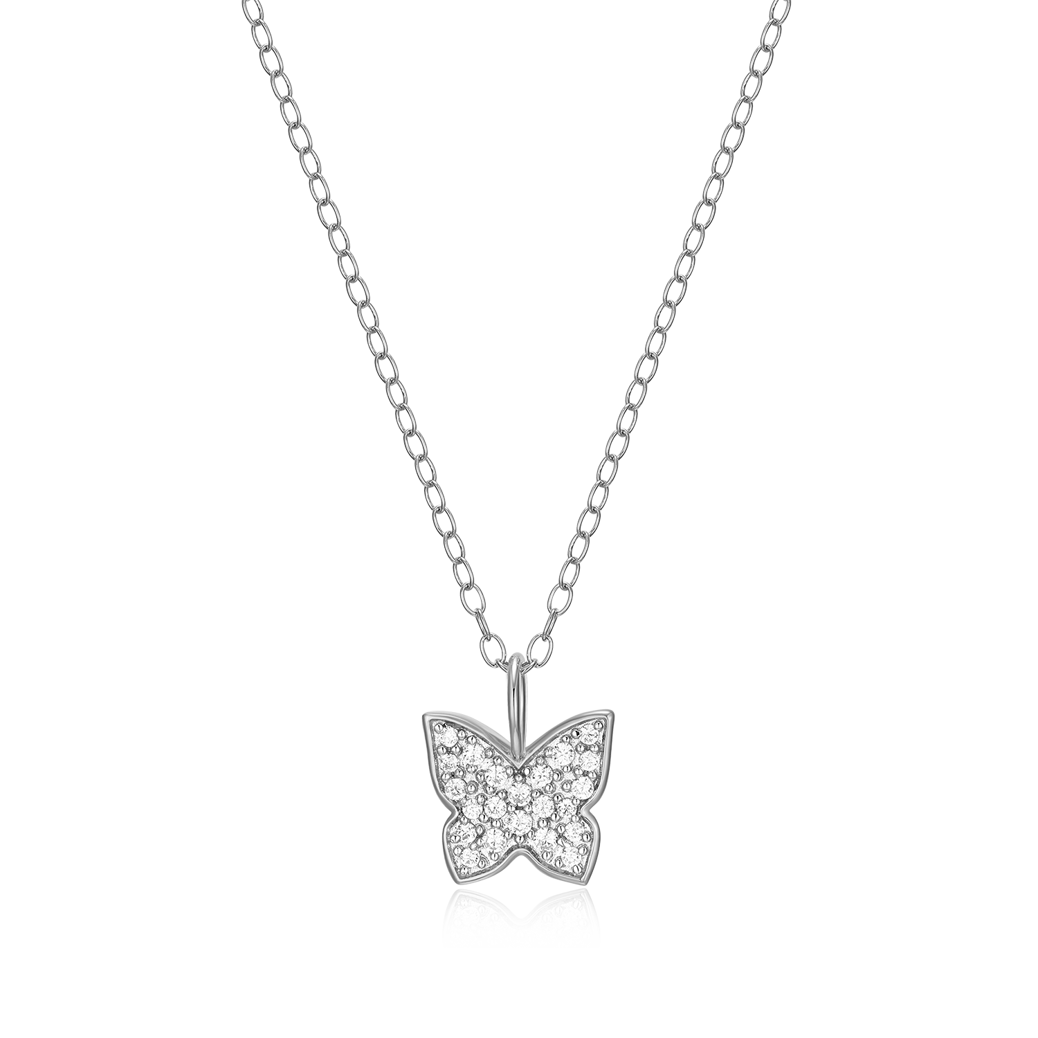 Pave Butterfly Lab-Created Diamond Pendant Necklace in Rhodium-Plated Sterling Silver | M by Monte Luna