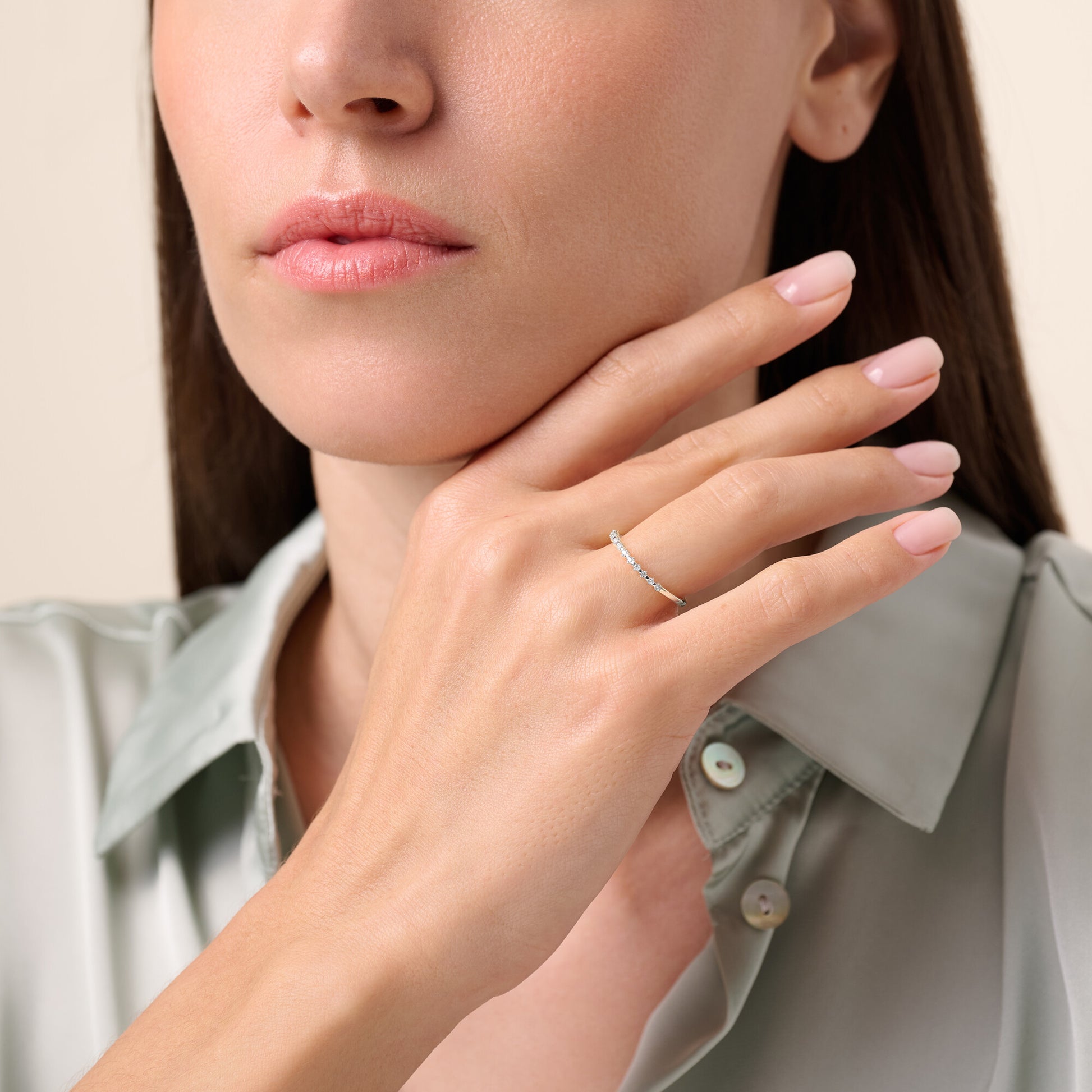 Lab-Created Diamond Stackable Ring in Rhodium-Plated Sterling Silver | M by Monte Luna