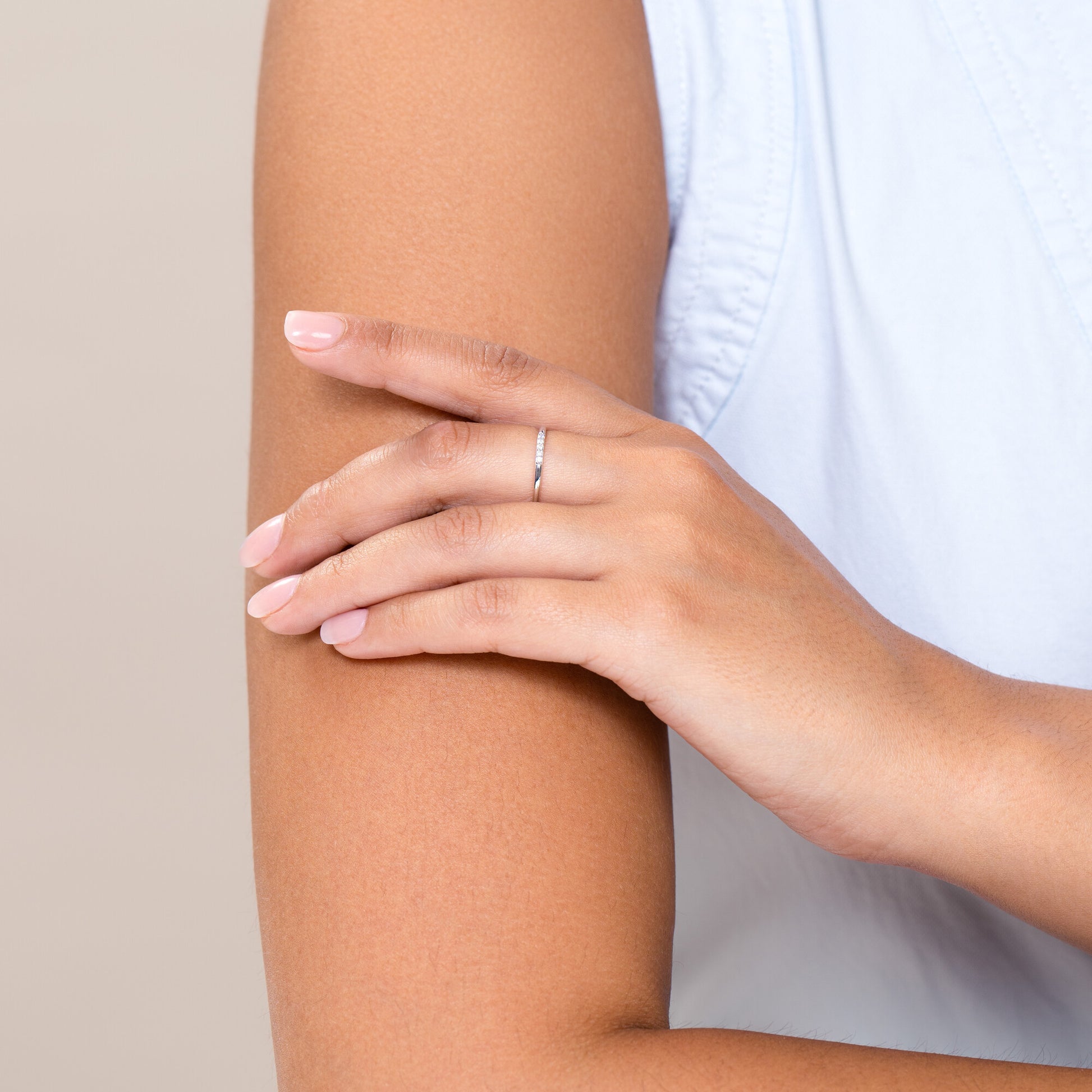 Lab-Created Diamond Line Stackable Ring in Rhodium-Plated Sterling Silver | M by Monte Luna