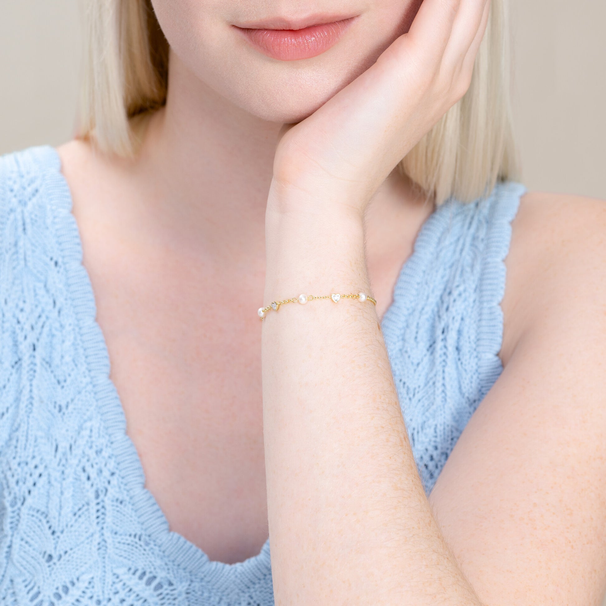 Hearts & Pearls Station Bolo Bracelet in 14K Gold-Plated Sterling Silver | M by Monte Luna