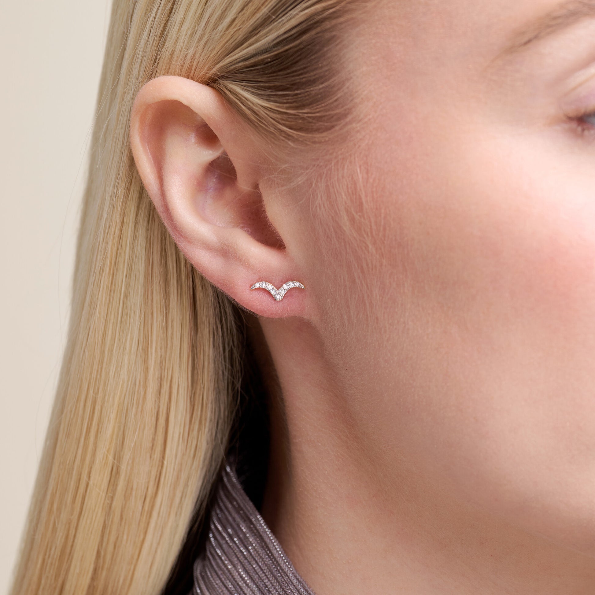 Flying V Stud Earrings in 14k Yellow Gold Plated Sterling Silver | M by Monte Luna