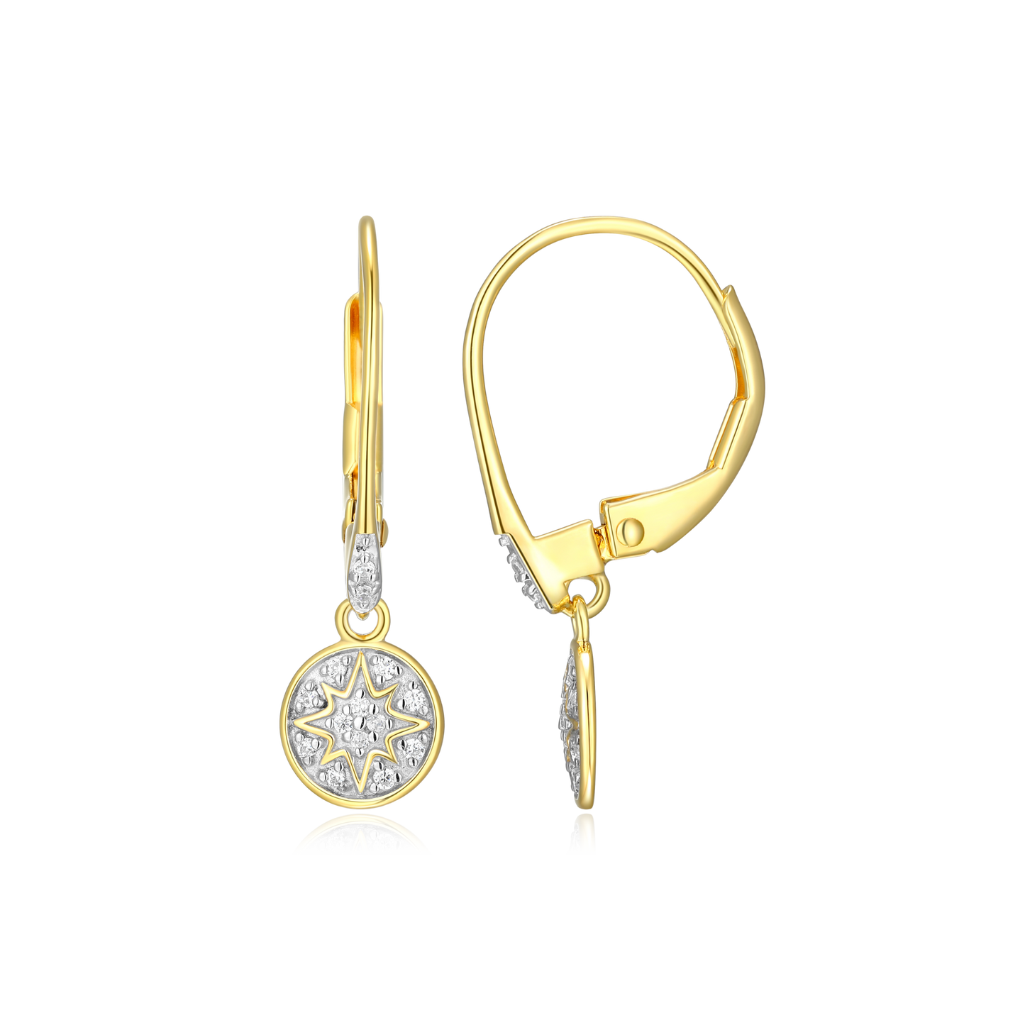 Round Pave Leverback Earrings in 14K Yellow Gold-Plated Sterling Silver | M by Monte Luna