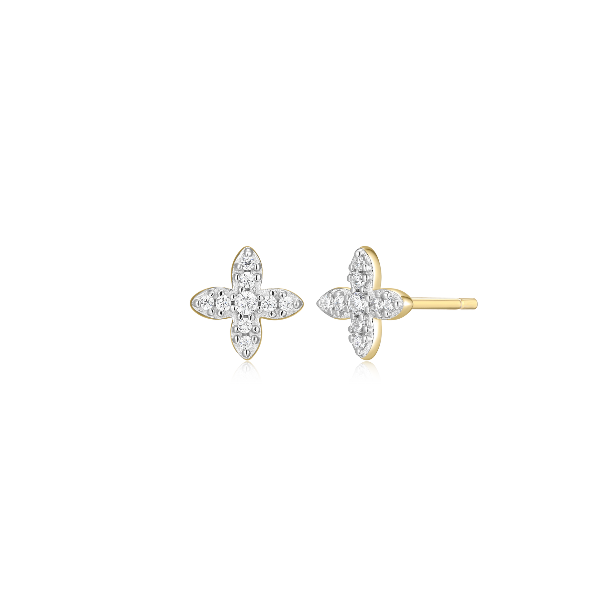 Four Leaf Flower Stud Earrings in 14K Yellow Gold-Plated Sterling Silver | M by Monte Luna