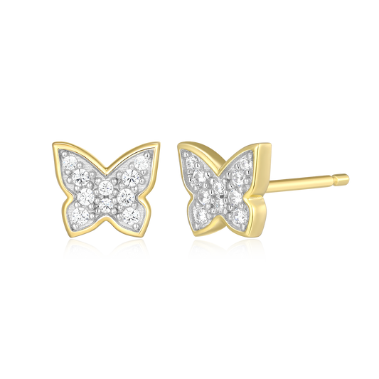 Pave Butterfly Lab-Created Diamond Stud Earrings in 14K Gold & Rhodium-Plated Sterling Silver | M by Monte Luna