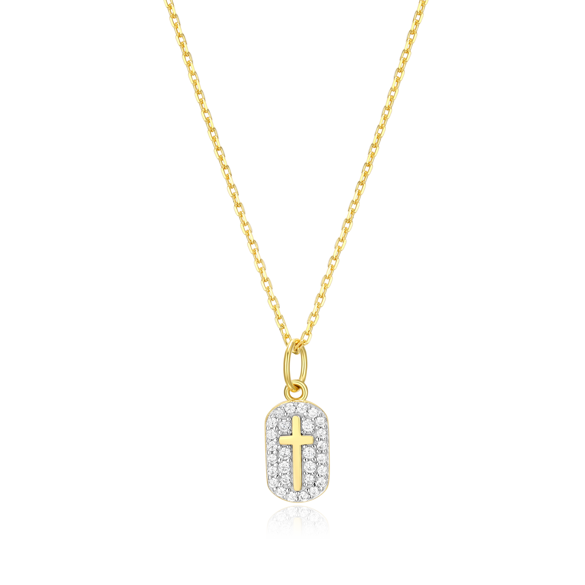 Cross Tag Pendant Necklace in 14k Yellow Gold Plated Sterling Silver | M by Monte Luna