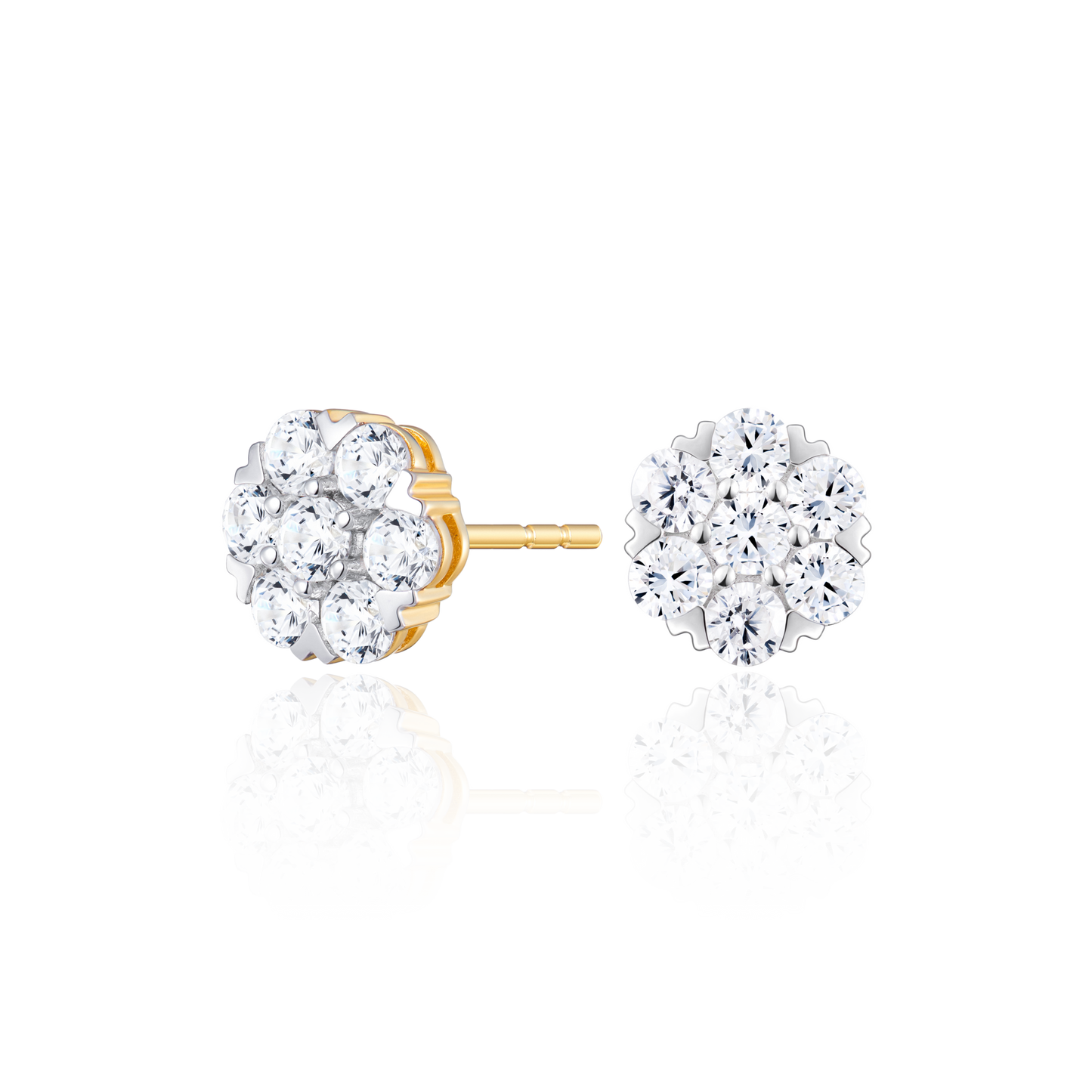 Created Diamond Cluster Stud Earrings in 14k Yellow Gold