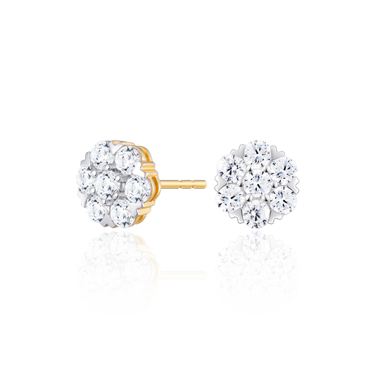 Created Diamond Cluster Stud Earrings in 14k Yellow Gold