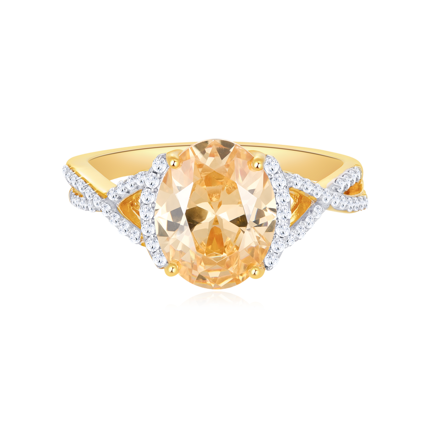 Side Halo Twist Shank Ring in 14k Yellow Gold