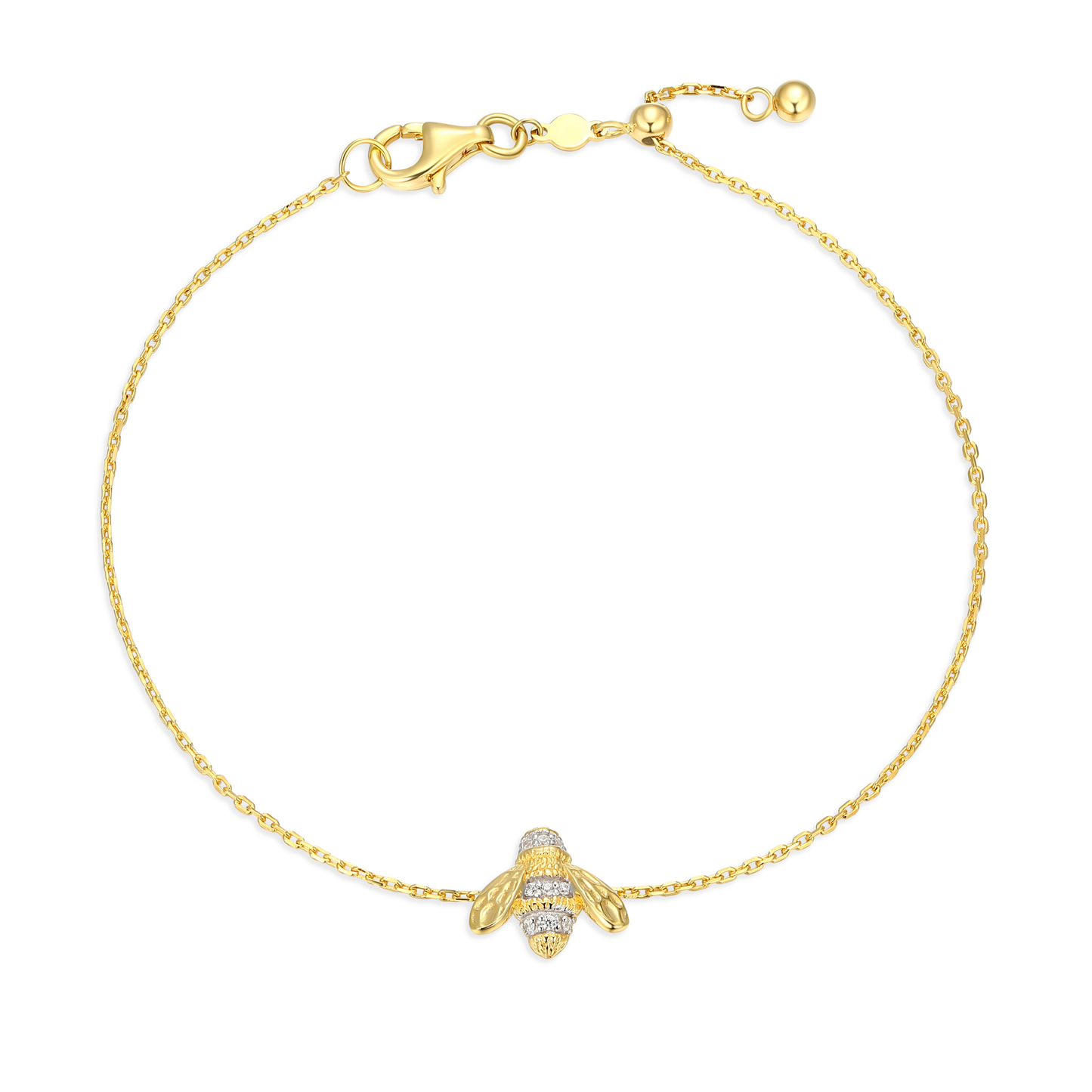 Honey Bee Bolo Bracelet in 14k Yellow Gold Plated Sterling Silver