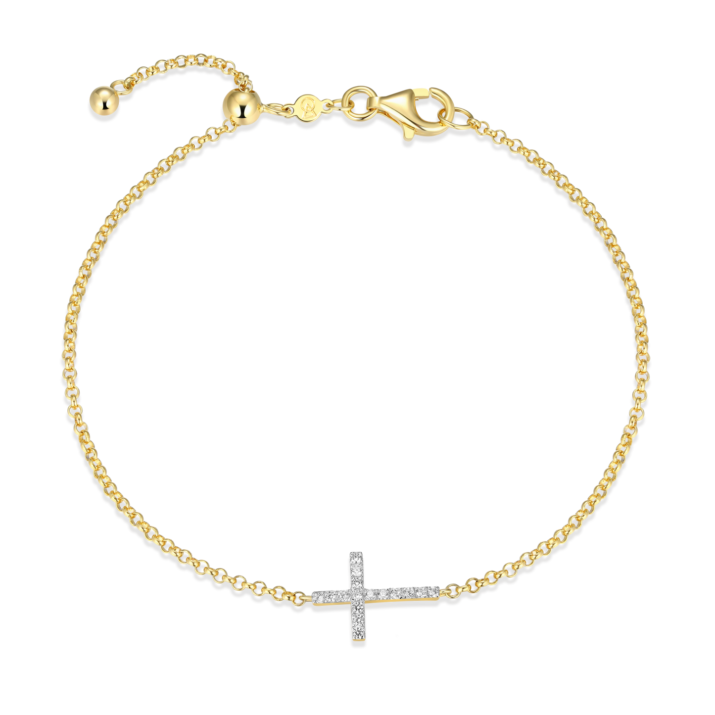 Cross Bolo Bracelet in 14k Yellow Gold Plated Sterling Silver