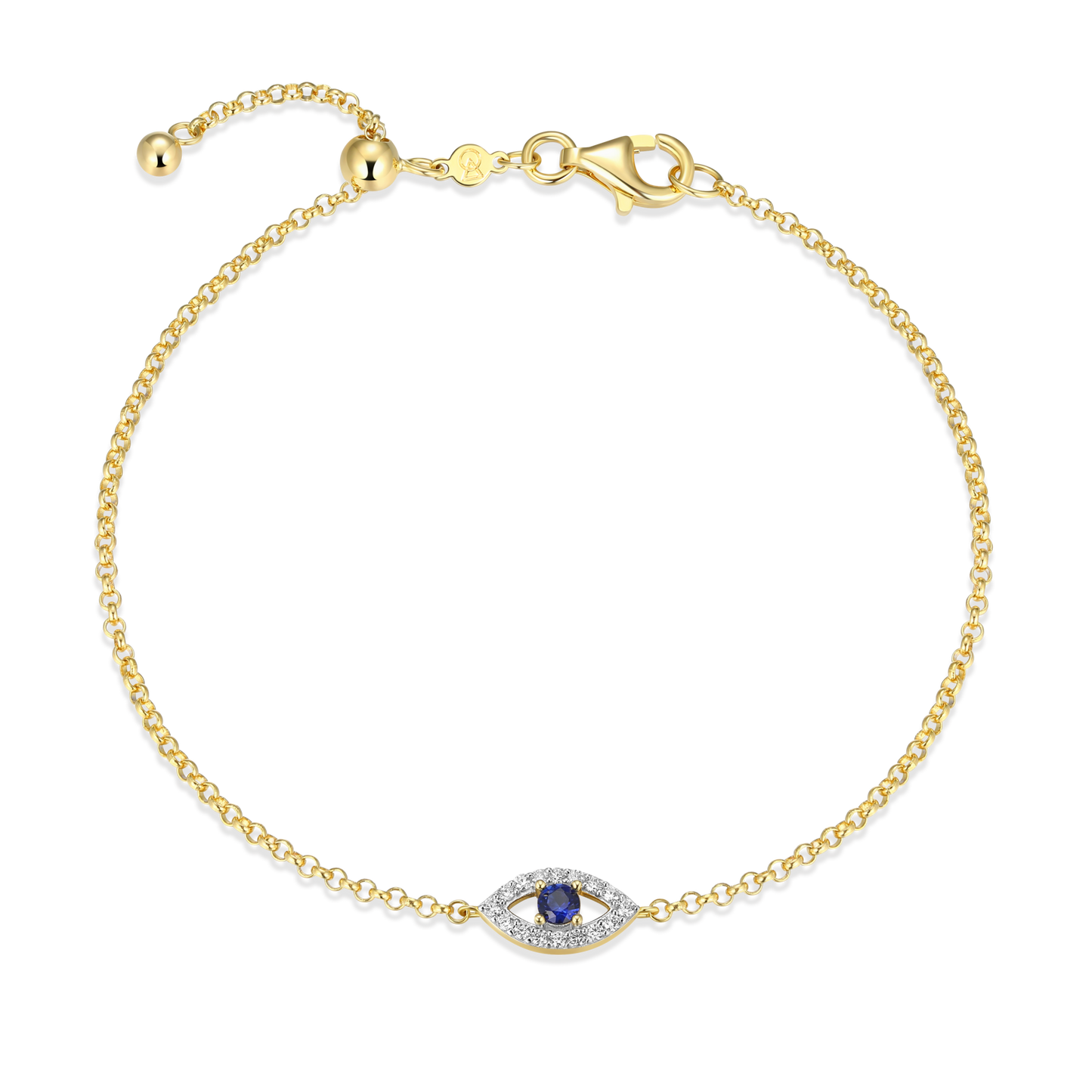 Evil Eye Bolo Bracelet in 14k Yellow Gold Plated Sterling Silver