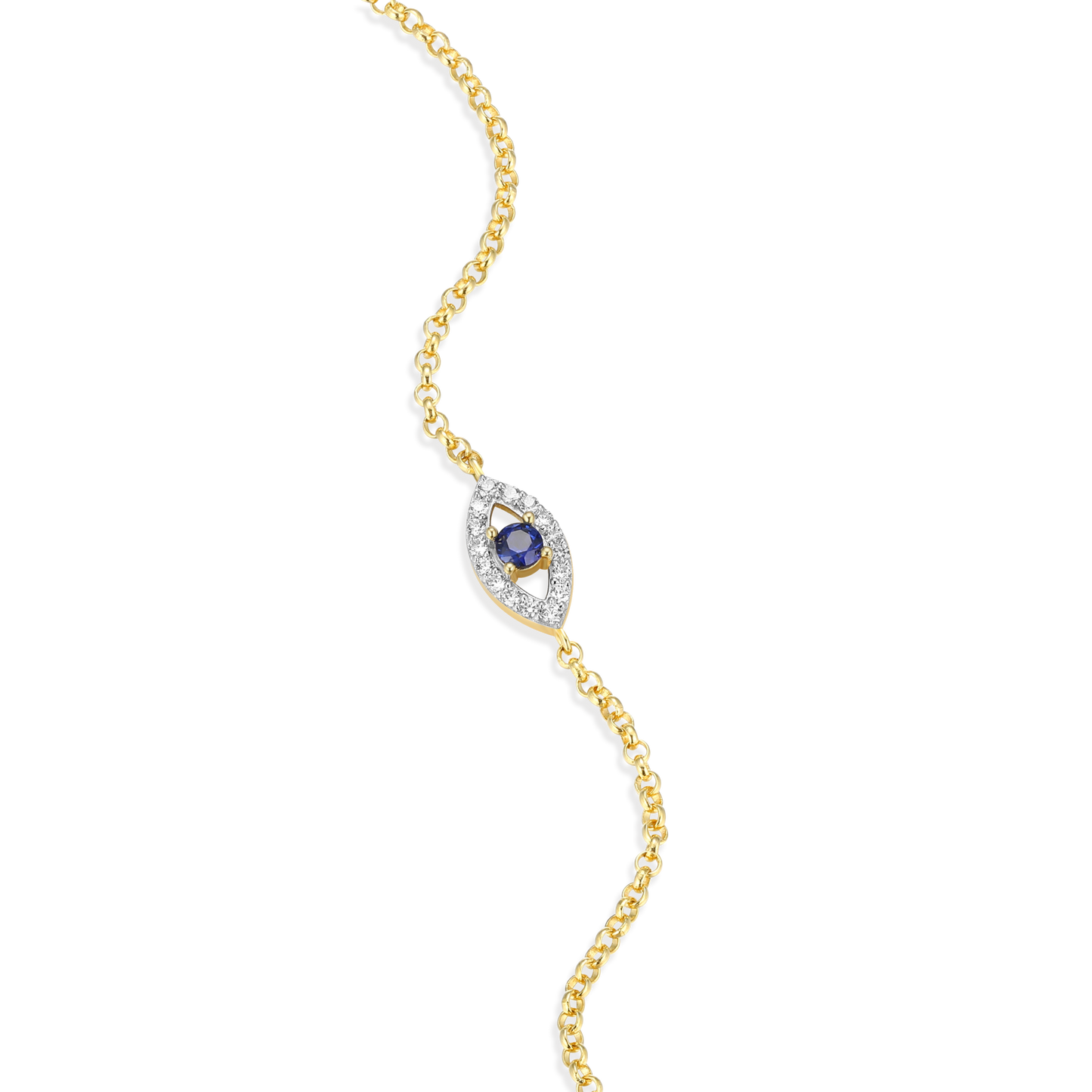 Evil Eye Bolo Bracelet in 14k Yellow Gold Plated Sterling Silver