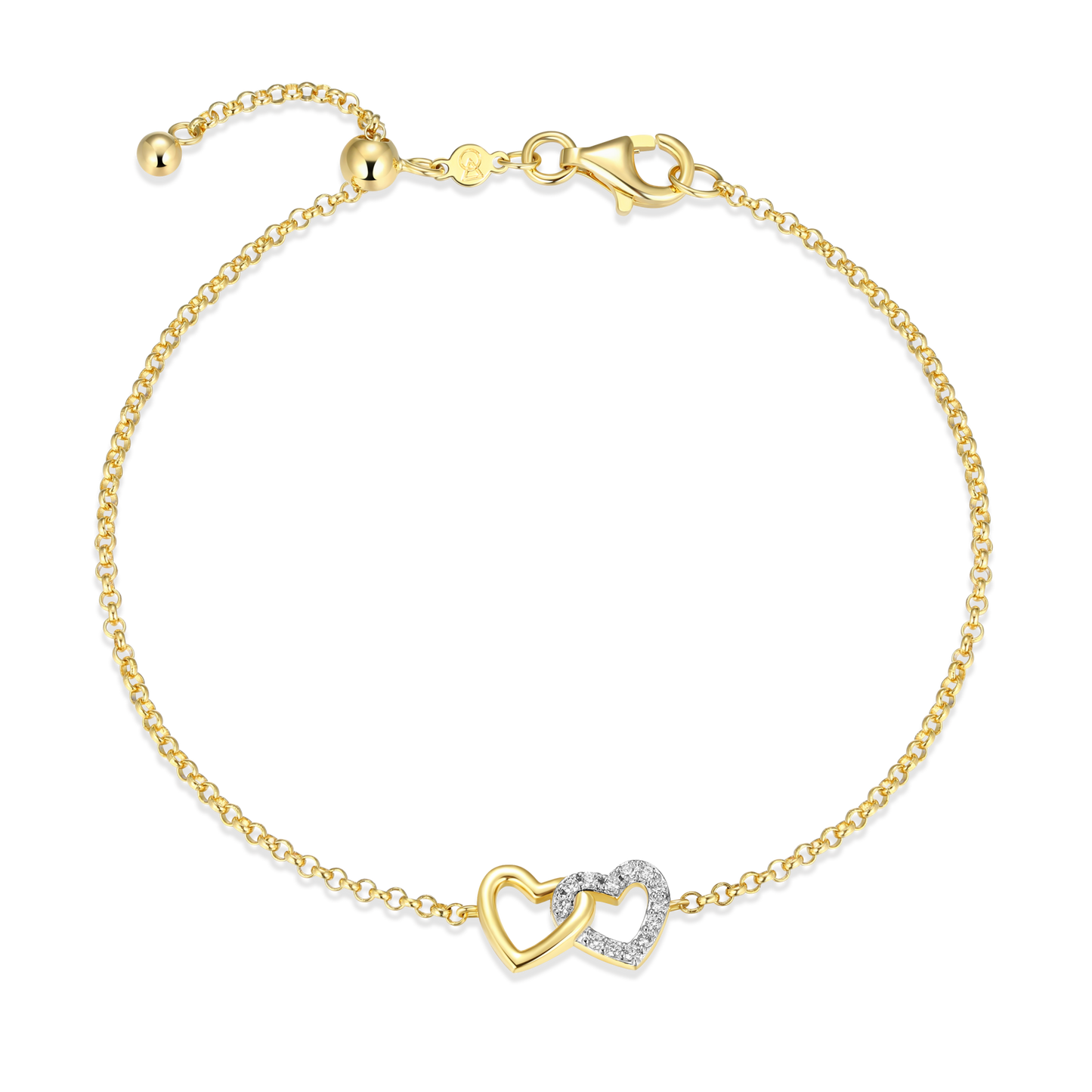 Open Twin Heart Bolo Bracelet in 14k Yellow Gold Plated Sterling Silver