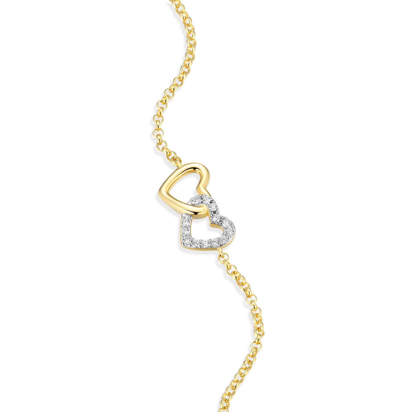 Open Twin Heart Bolo Bracelet in 14k Yellow Gold Plated Sterling Silver