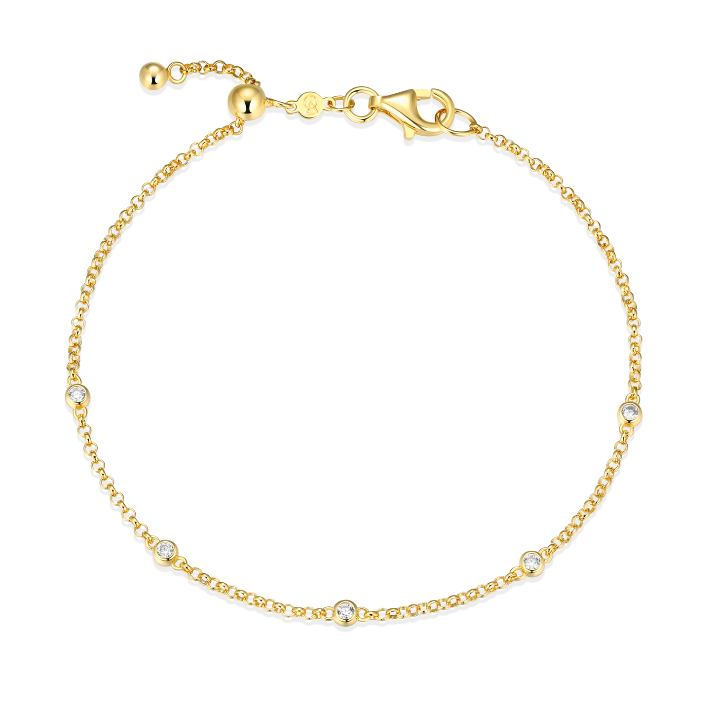 Bezel Station Bolo Bracelet in 14k Yellow Gold Plated Sterling Silver