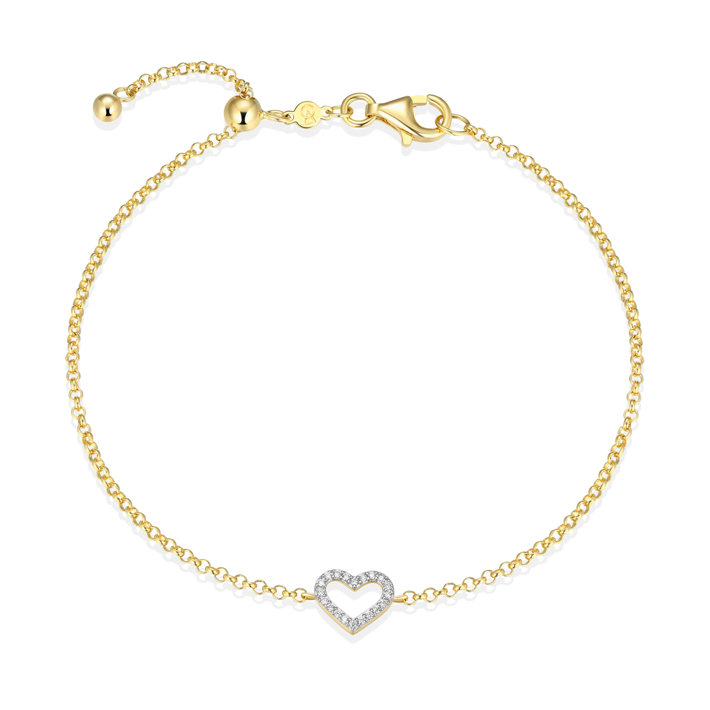 Open Heart Bolo Bracelet in 14k Yellow Gold Plated Sterling Silver