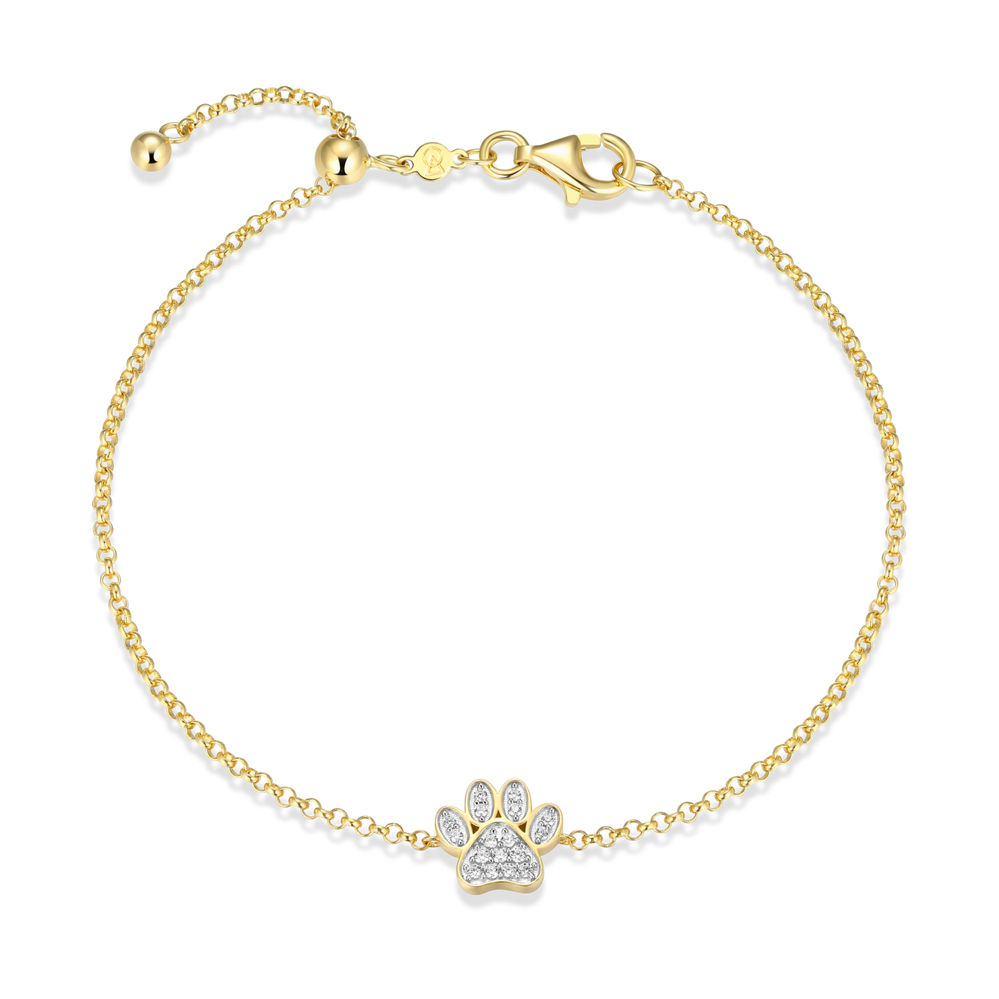 Paw Print Bolo Bracelet in 14k Yellow Gold Plated Sterling Silver