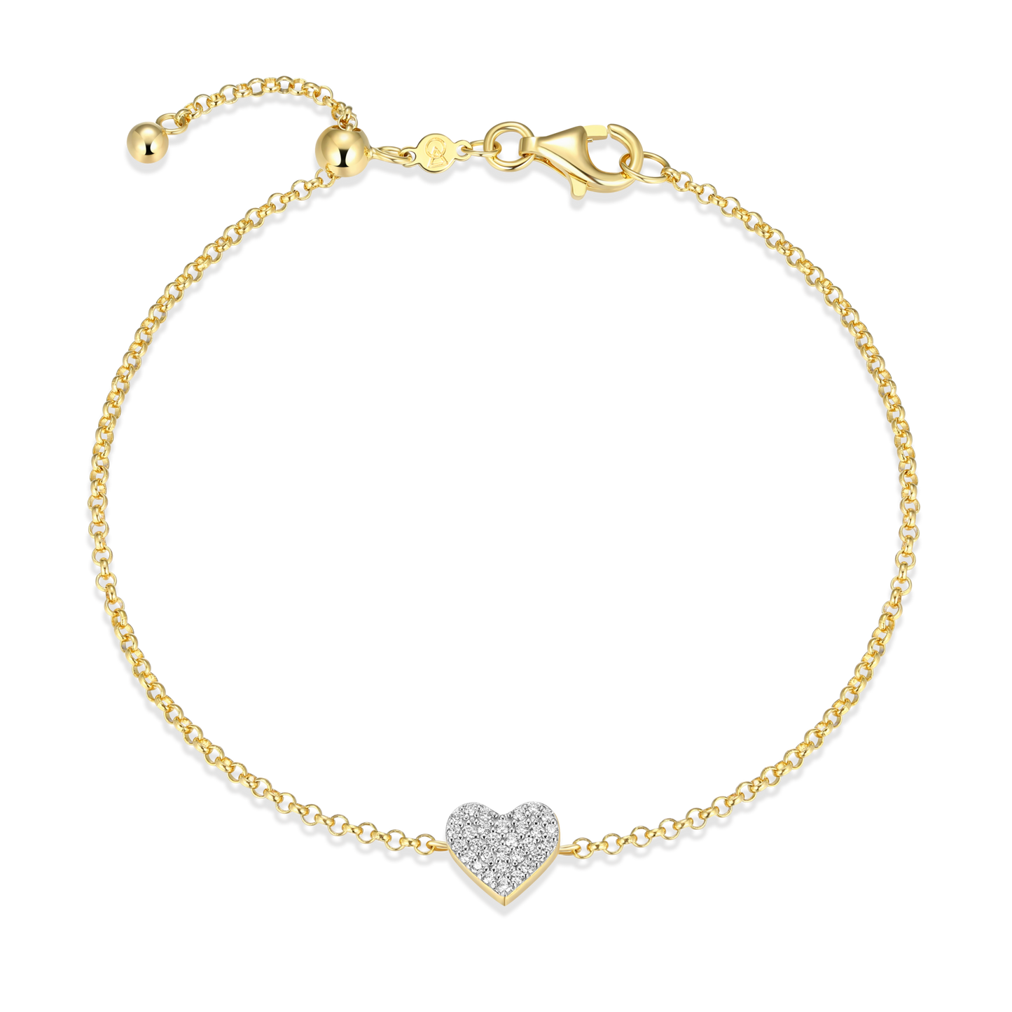 Pave Heart Bolo Bracelet in 14k Yellow Gold Plated Sterling Silver