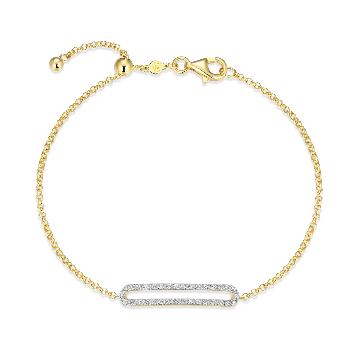 Paperclip Charm Bolo Bracelet in 14k Yellow Gold Plated Sterling Silver