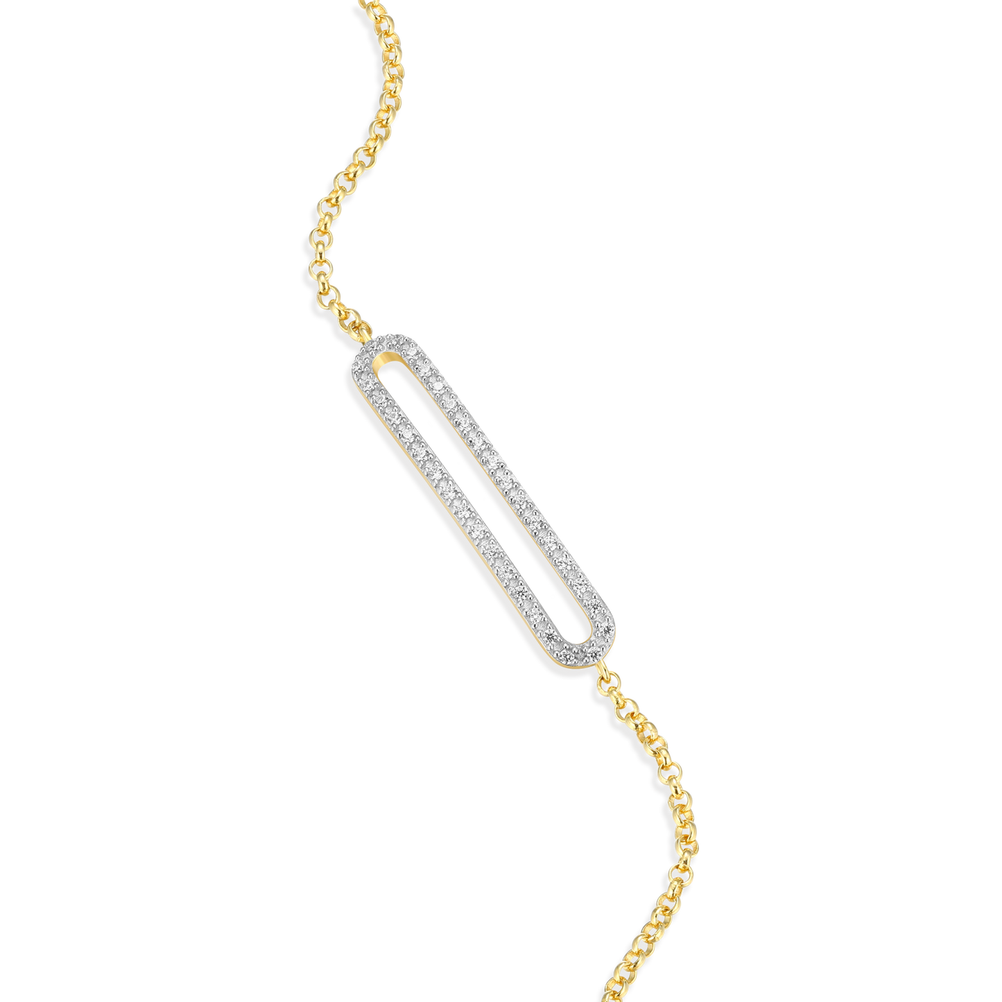 Paperclip Charm Bolo Bracelet in 14k Yellow Gold Plated Sterling Silver